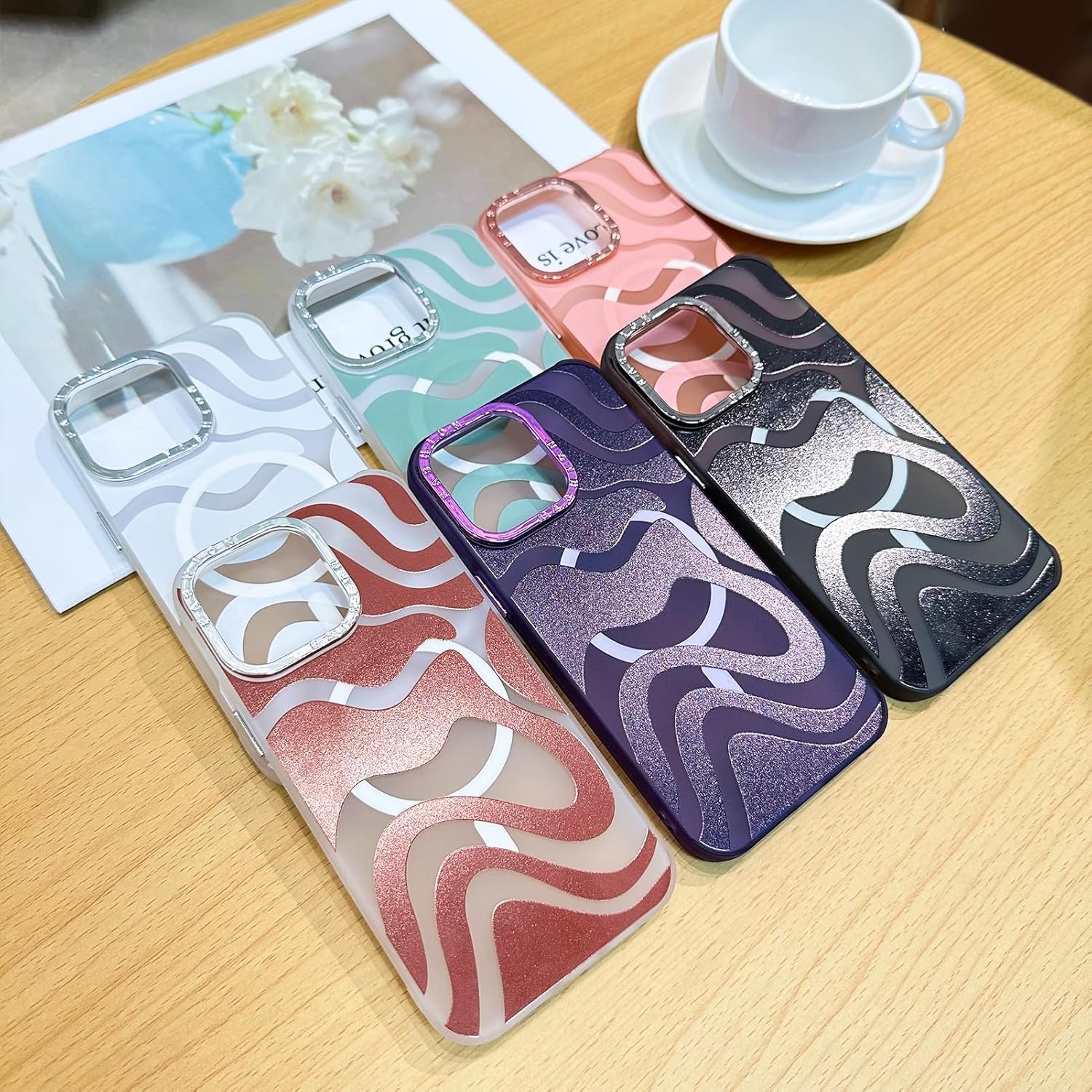 ZIYE Funda magnética para iPhone 14 Pro Max, diseño de patrón de ondas compatible con MagSafe a prueba de golpes, suave poliuretano termoplástico,