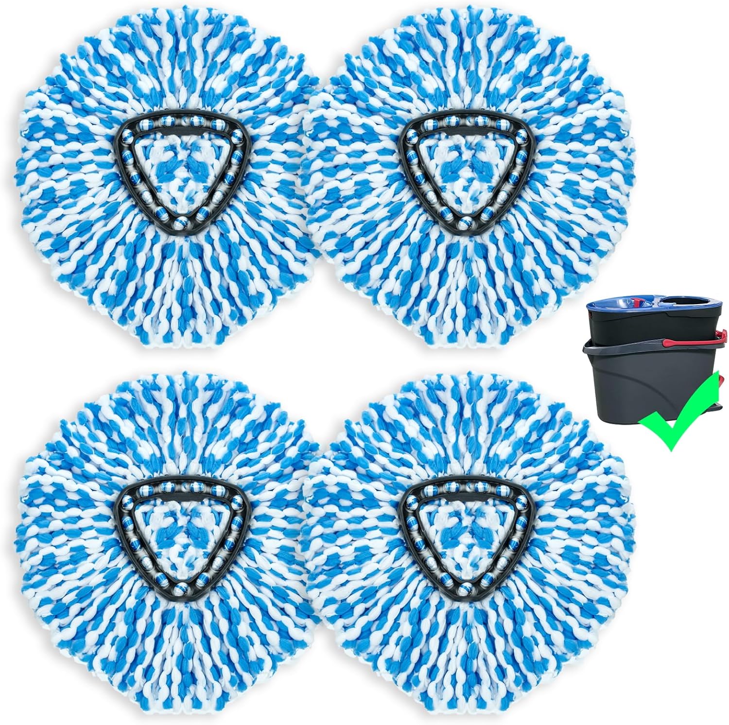 Paquete de 4 cabezales de repuesto para trapeador giratorio compatible con el sistema RinseClean de 2 tanques, solo repuestos de microfibra (4)