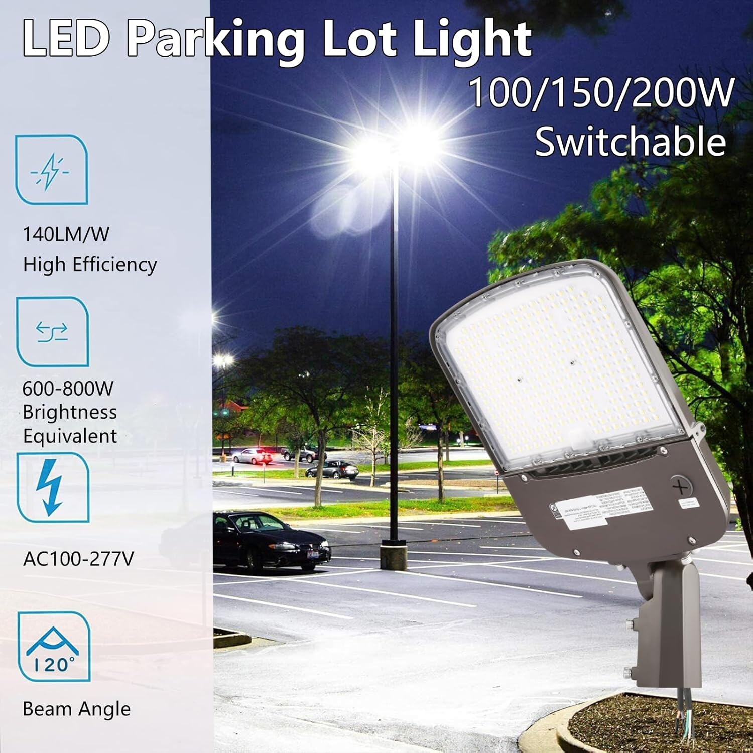 Luz de estacionamiento LED regulable de 200 W para exteriores con fotocélula del atardecer al amanecer, 30000LM (150LMW) 5000K 750W HPSHID Equiv,