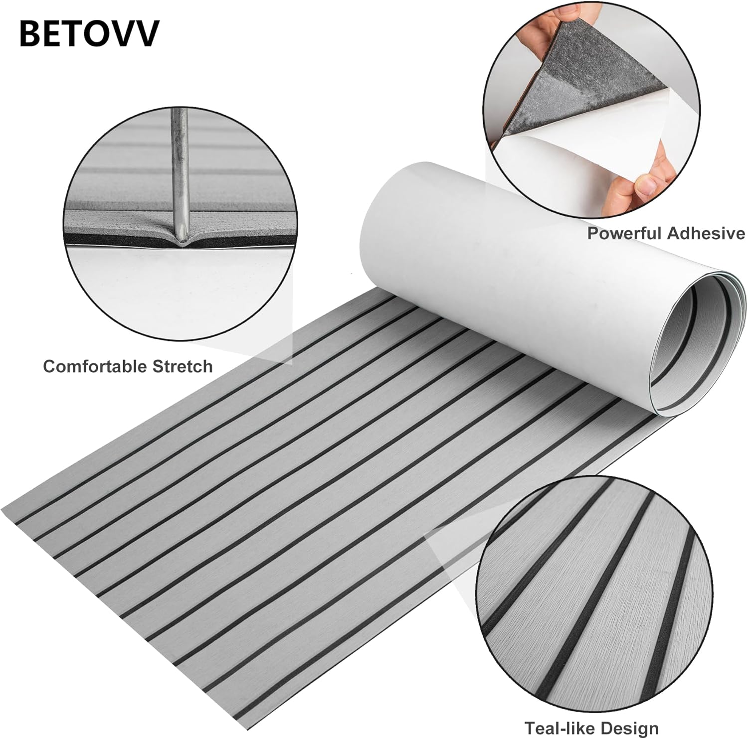 BETOVV 3M – Suelo de espuma EVA autoadhesiva para lanchas de 96 x 26, 36 y 48 pulgadas, tapete antideslizante para lanchas de motor, suelo