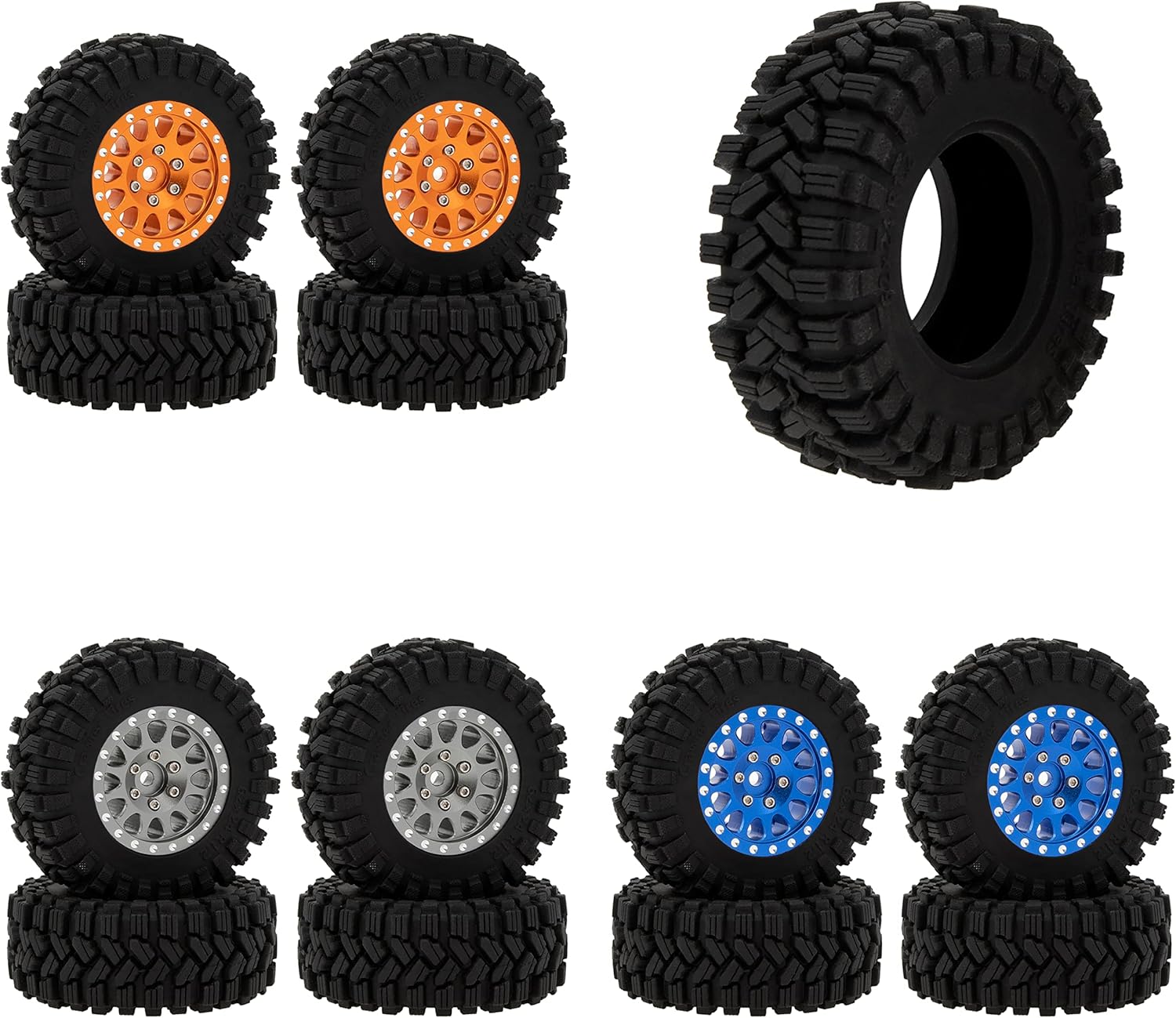 4 neumáticos MEUS RACING RC de 1.2 pulgadas, 64 x 24 neumáticos para TRX4M SCX24 FCX24 RC (azul, tipo A)