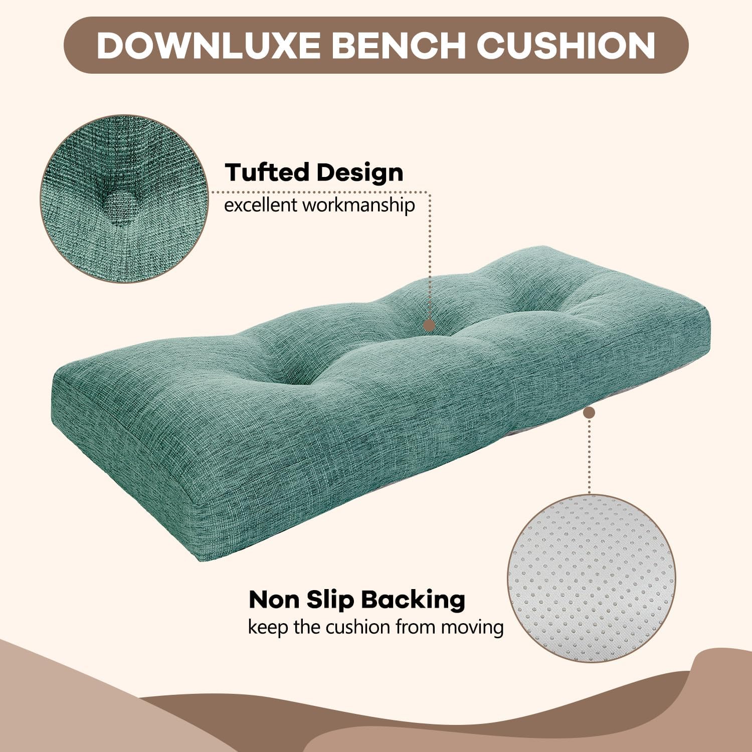 downluxe Cojín de banco de interior para muebles de interior, cojín de asiento de banco de espuma viscoelástica texturizada antideslizante, 36 x 14