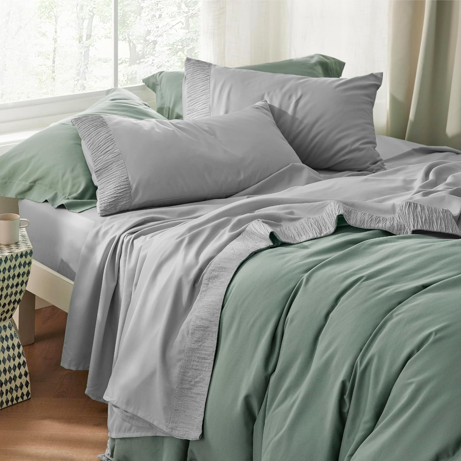 Bedsure Sábanas de tamaño King  Sábanas suaves para cama de tamaño King, 4 piezas de hotel de lujo gris King, juego de sábanas de microfibra
