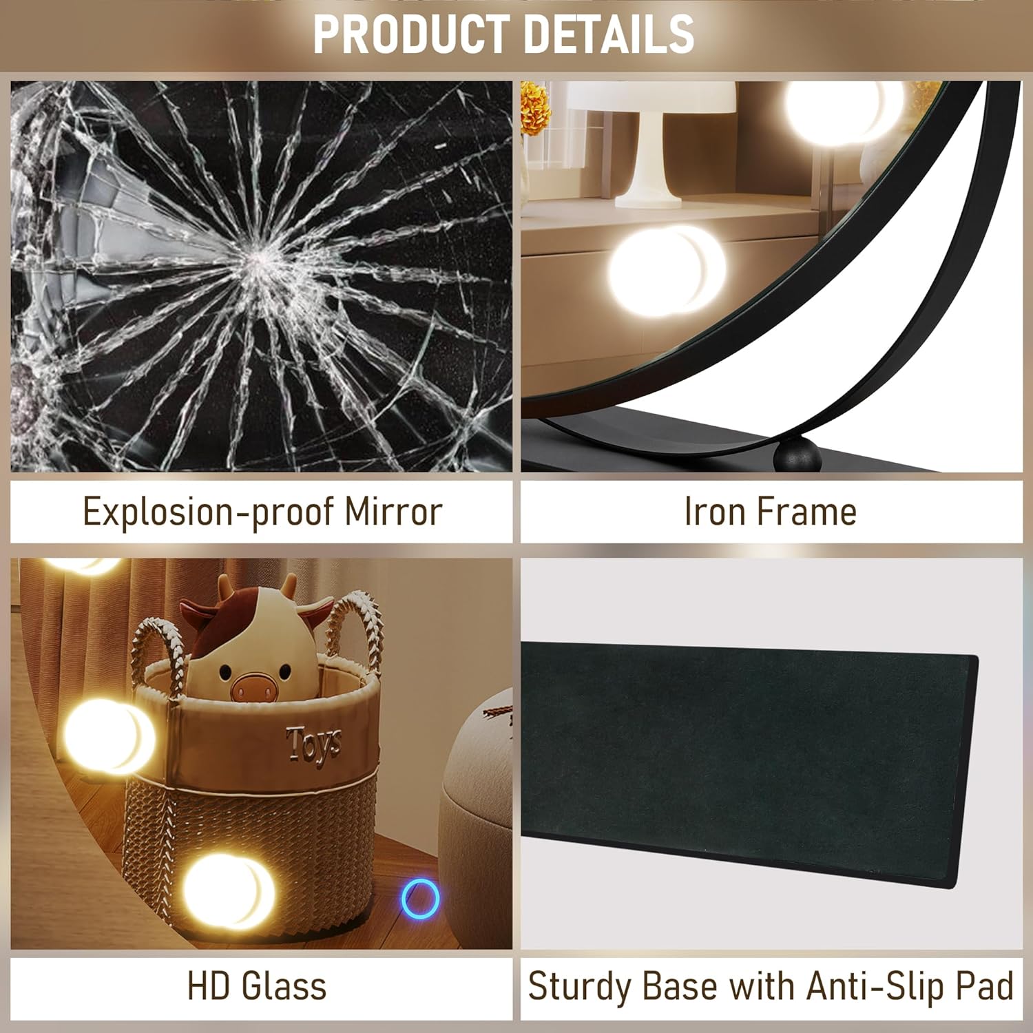 LVSOMT Hollywood Espejo de maquillaje con luces, espejo de maquillaje de 20 pulgadas con aumento de 10X, espejo LED redondo de rotación de 360 con