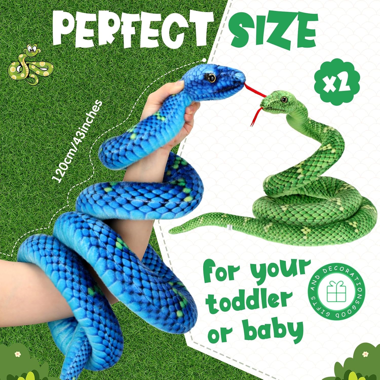 Hiboom 2 piezas de Boa Constrictor gigante de peluche de serpiente, serpiente gigante realista de 80 pulgadas, serpiente de peluche realista para