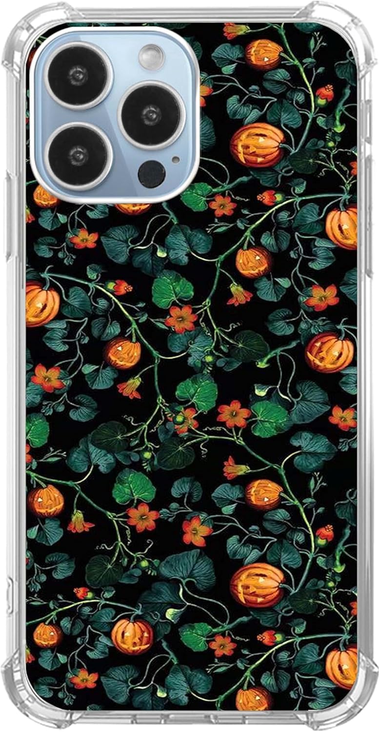 Funda de teléfono con diseño de plantas de calabaza de Halloween para iPhone 13 Pro Max, cubierta de jardín de calabaza para adolescentes, hombres y