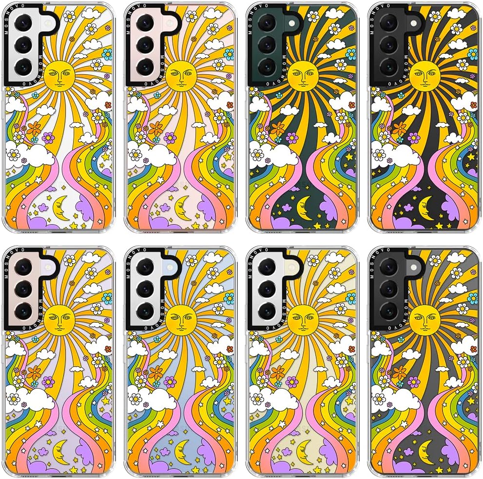 MOSNOVO Funda para Galaxy S22 Plus, diseño psicodélico de los años 70, diseño transparente de plástico transparente con carcasa protectora de TPU