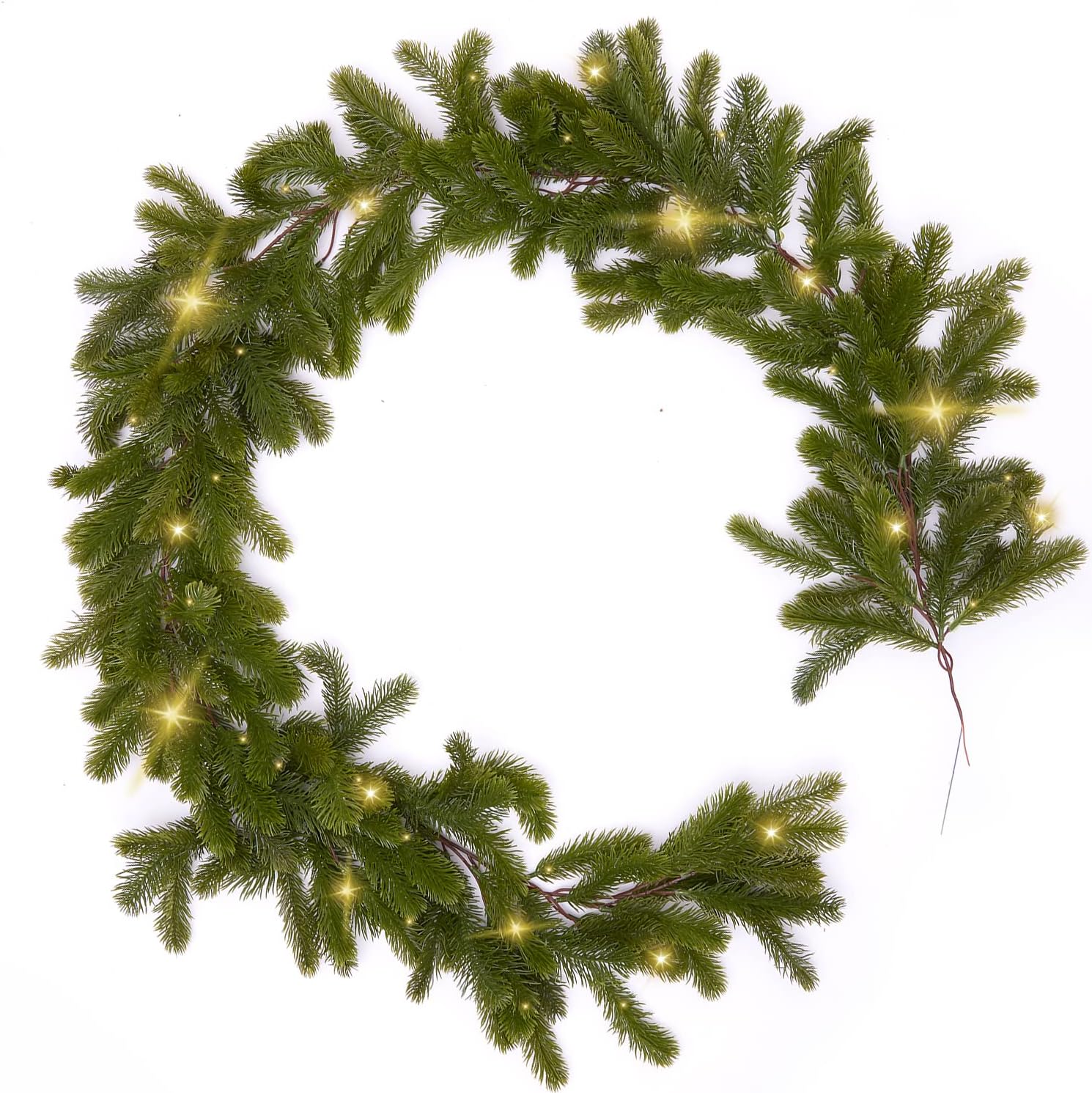 PARTY JOY Guirnalda de pino de Navidad de 6 pies con cadena de luces LED de 9.8 pies, planta verde para decoraciones de Navidad, mantel de mesa,