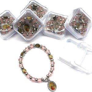 12 piezas de color rosa y plateado Lady Guadalupe Virgen María con cuentas, rosario para niña y niño, pulsera de bautismo, recuerdos de fiesta, 12 piezas de color rosa y plateado Lady Guadalupe Virgen María con cuentas, rosario para niña y niño, pulsera de bautismo, recuerdos de fiesta,