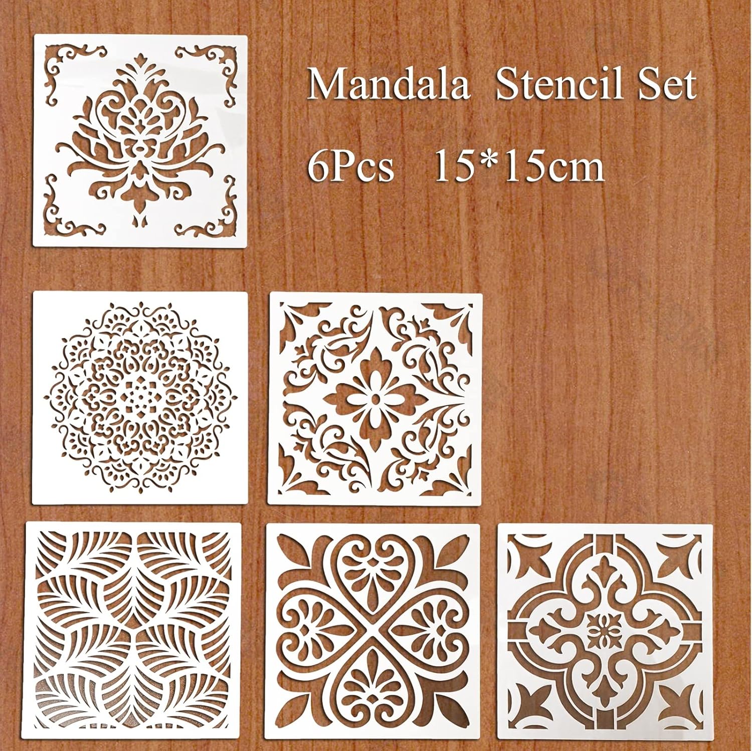 Juego de 6 plantillas reutilizables de mandala (6 x 6 pulgadas), plantillas de pintura cortadas con láser para decoración de bricolaje, pintura