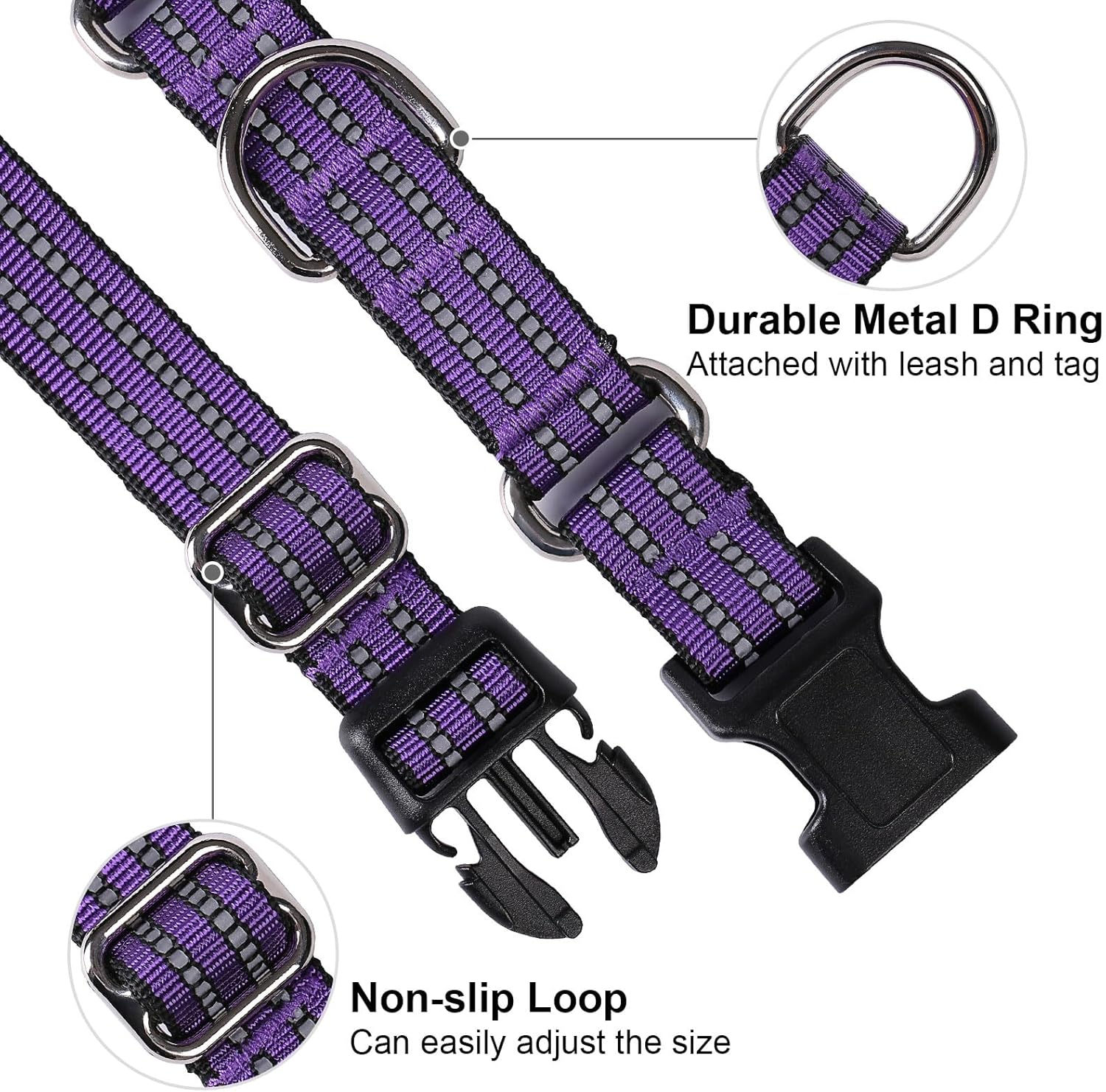 Martingale – Collar para perro, collar reflectante de nailon ajustable con hebilla. Sin tirones para perros pequeños, medianos y grandes. Evita que