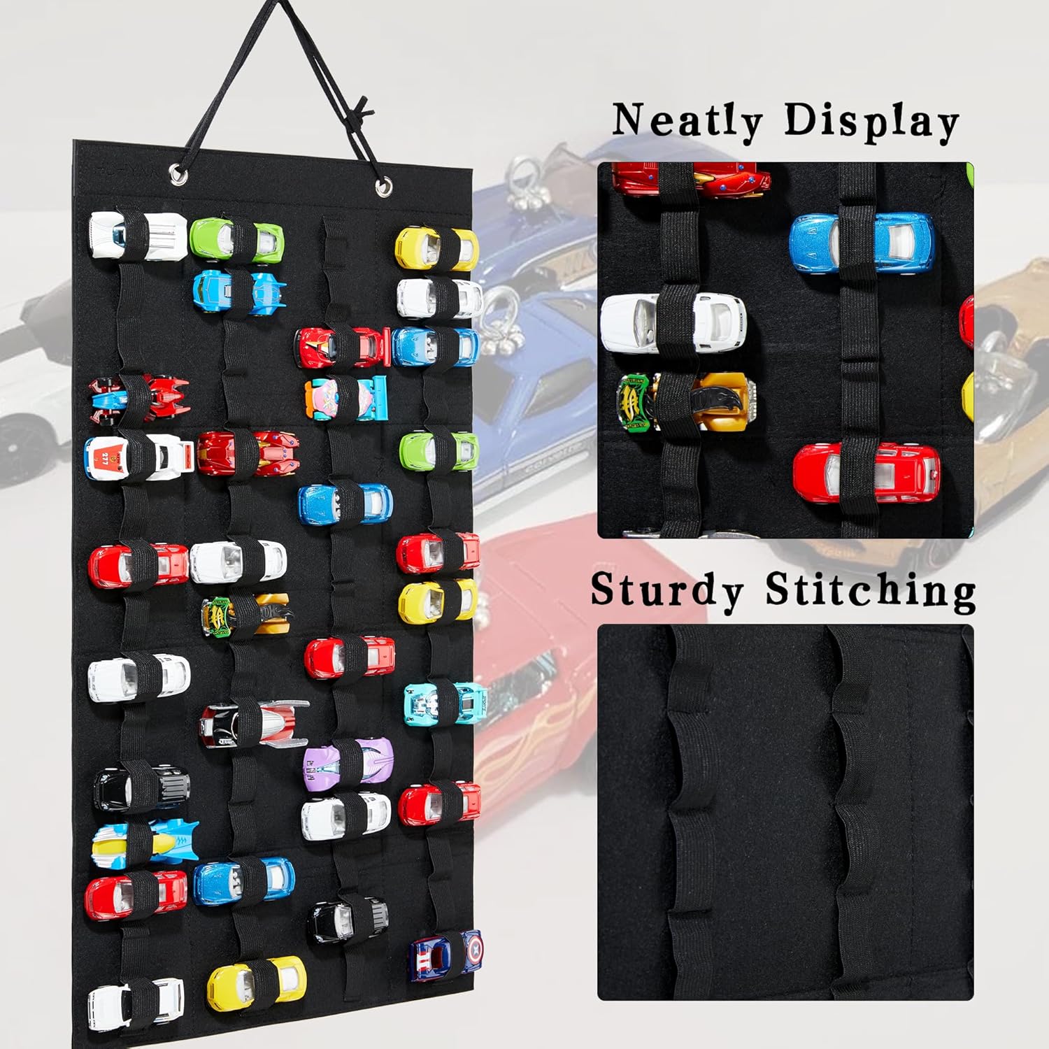 HUHYNN Vitrina compatible con 60 Hot Wheels, organizador colgante para Hot Wheels Matchbox Cars, vitrina de montaje en pared para Hot Wheels se