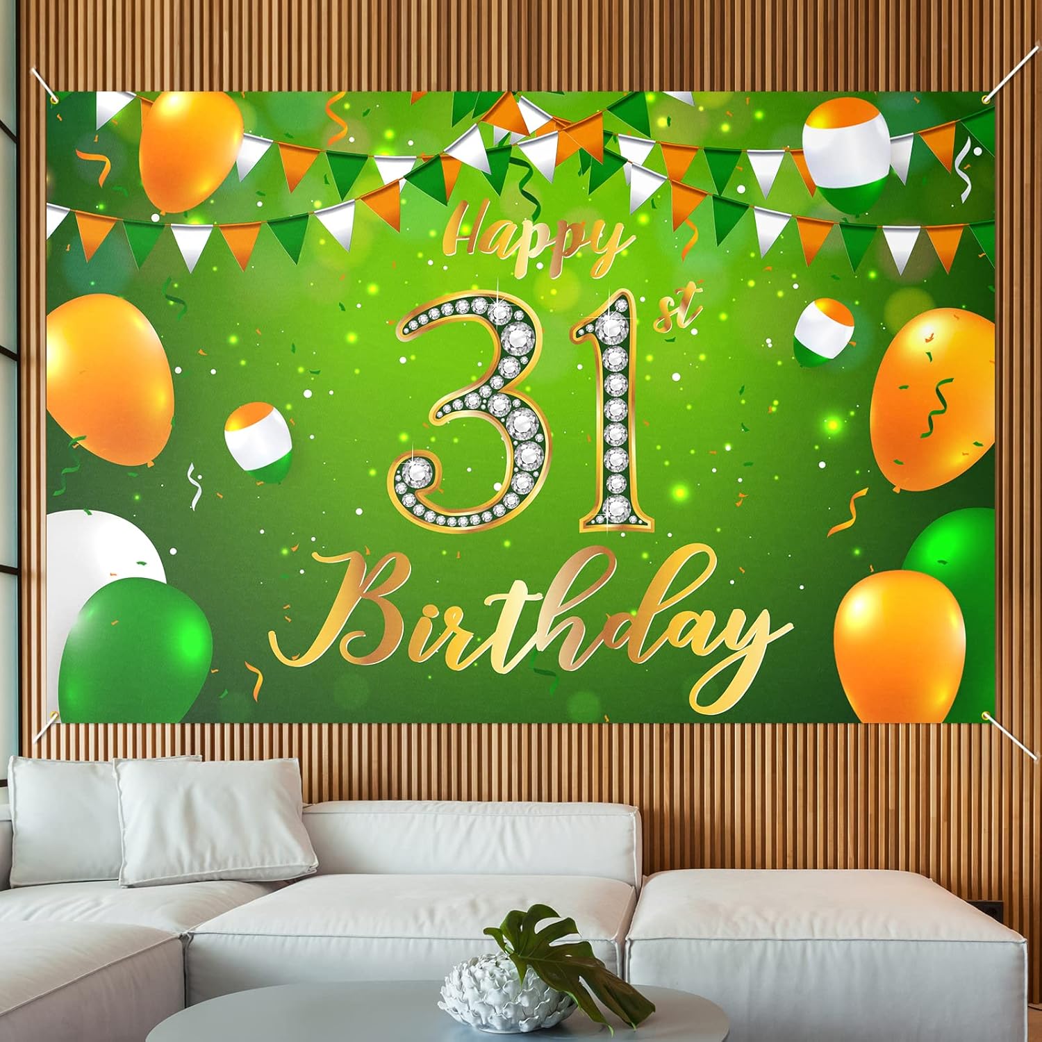 Cartel de fondo de feliz cumpleaños número 31, decoración verde – Decoración temática de fiesta de cumpleaños con purpurina para hombres y mujeres