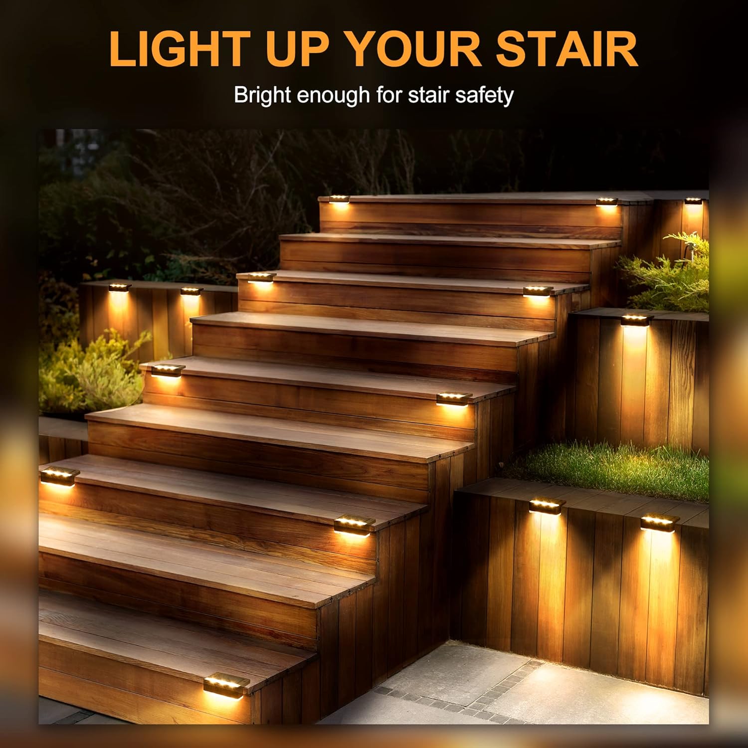 SOLPEX Paquete de 4 luces solares para terraza, luces solares para exteriores, IP65, impermeables, alimentadas por energía solar, luces LED para