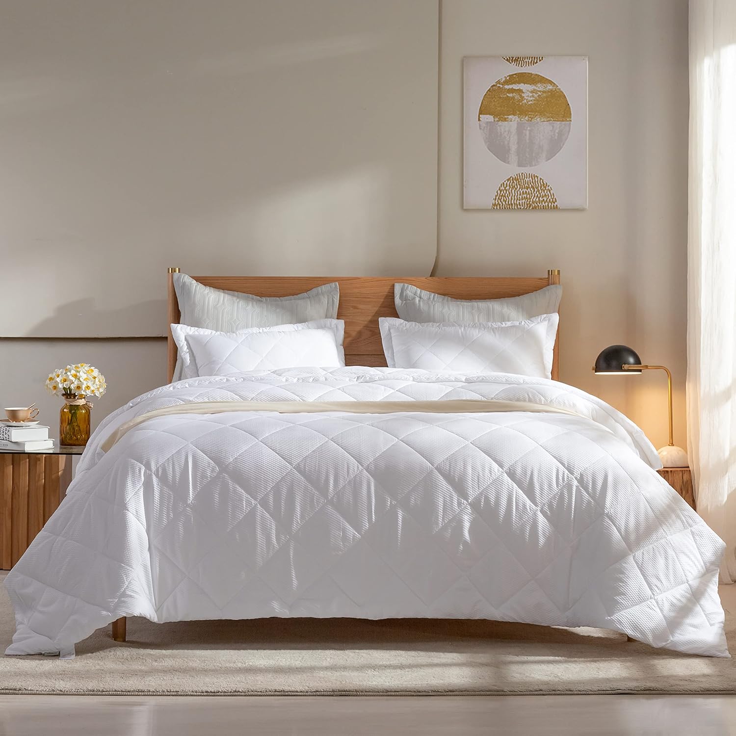 Dorrin Nessin Juego de edredón ligero, 1 manta refrescante de verano con 2 almohadas de cama, ultra suave, 3 piezas reversibles, color blanco,