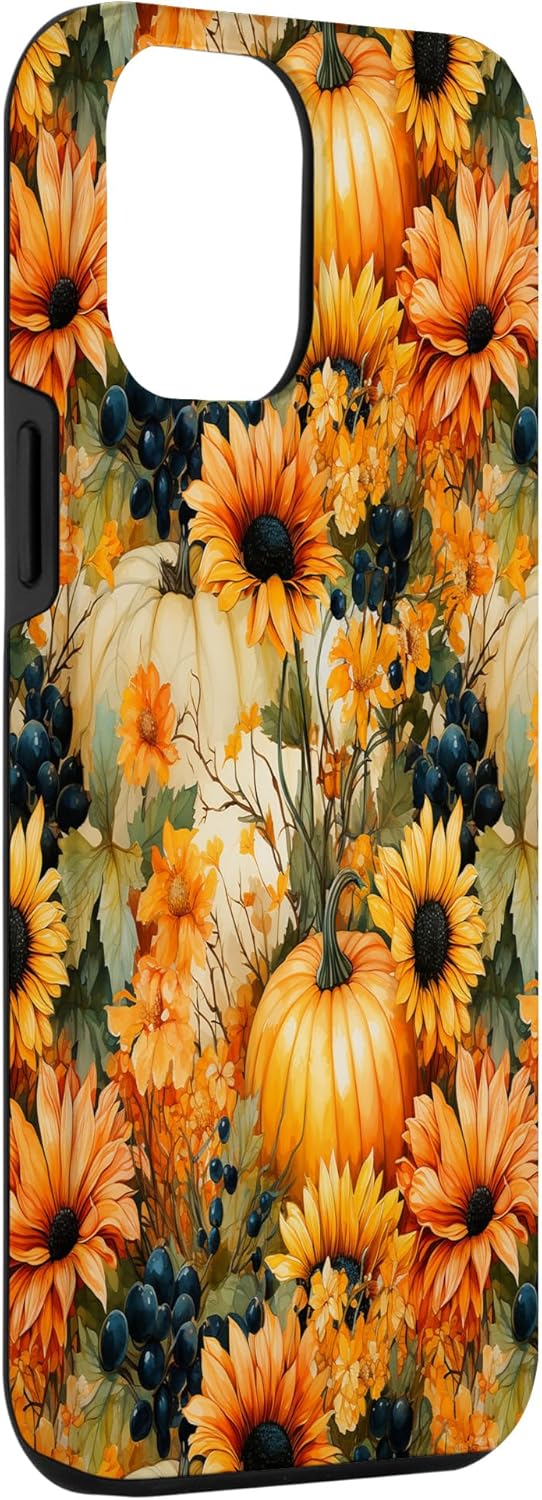 Funda para iPhone 13 Pro Max otoño flor otoño calabaza