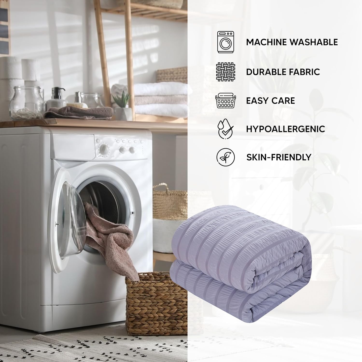 Chic Home Hadassah – Juego de edredón de 6 piezas a rayas fruncidas con volantes, fundas de almohada decorativas incluidas, King, lavanda