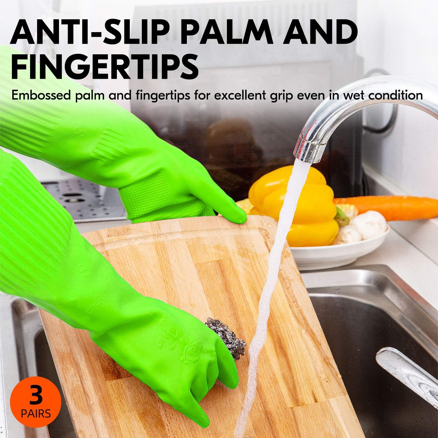 Vgo… Dishwashing Gloves, Reusable Household Gloves, Kitchen Gloves, Long Sleeve(Green)