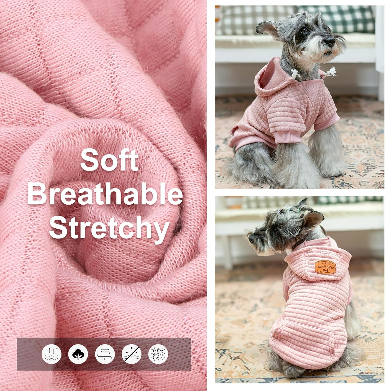 BEAUTYZOO Suéter con capucha para perros pequeños y medianos con bolsillos, ropa para perros pequeños y medianos, abrigos de algodón laminado para
