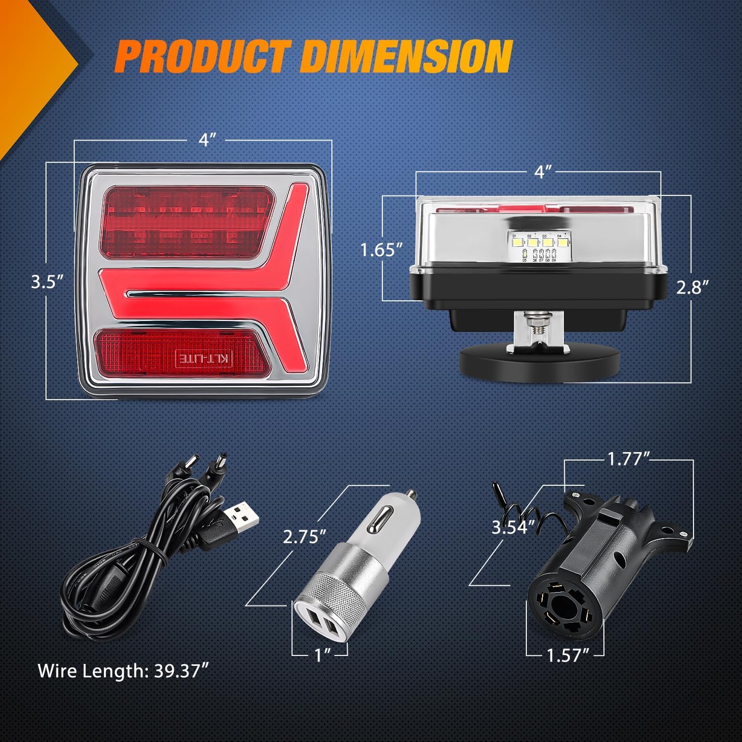 Nilight Kit de luces magnéticas para remolque, 2 unidades, 58 LED, luz trasera inalámbrica, luz trasera recargable, luz de parada de giro para