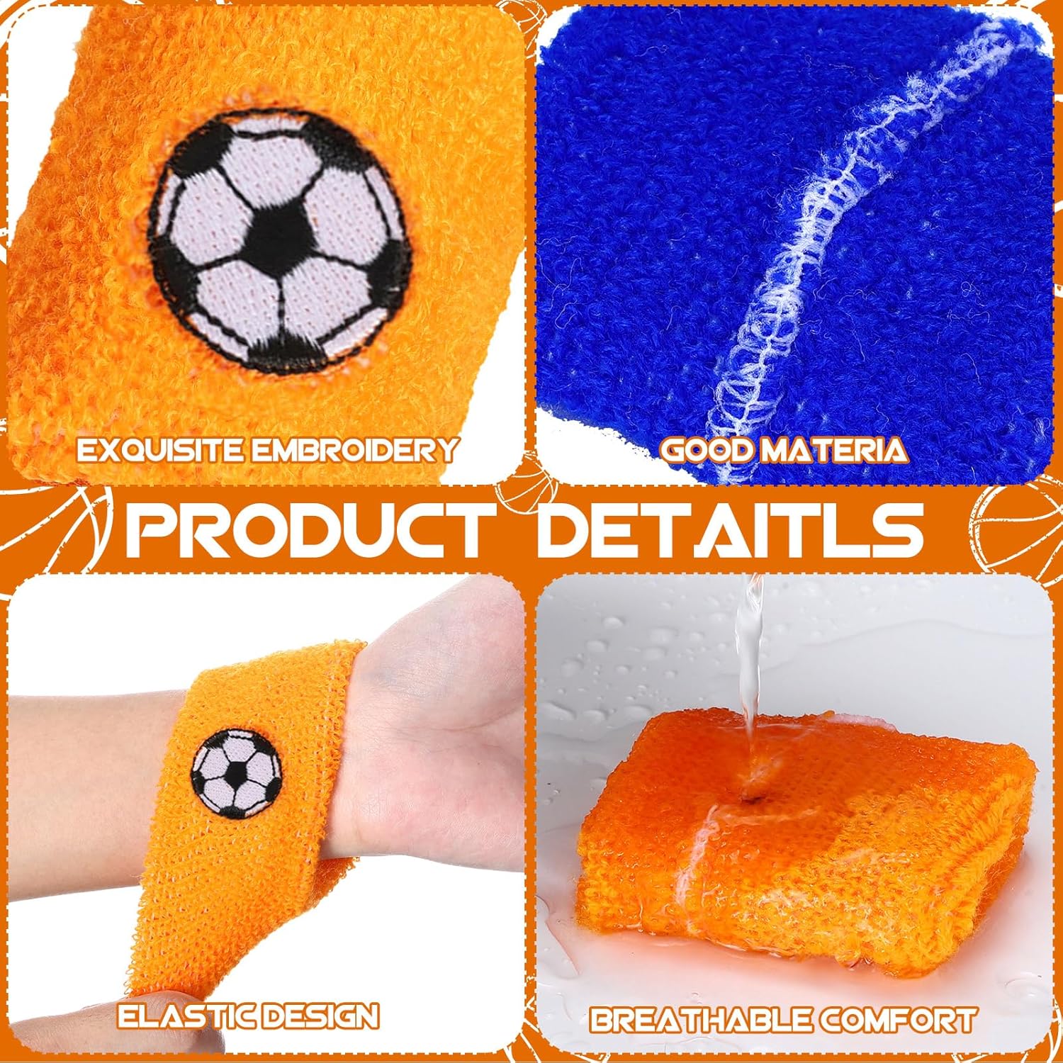 24 pulseras deportivas para niños, coloridas muñequeras de tela de rizo con diseño de fútbol, baloncesto, fútbol, béisbol, fiestas deportivas,