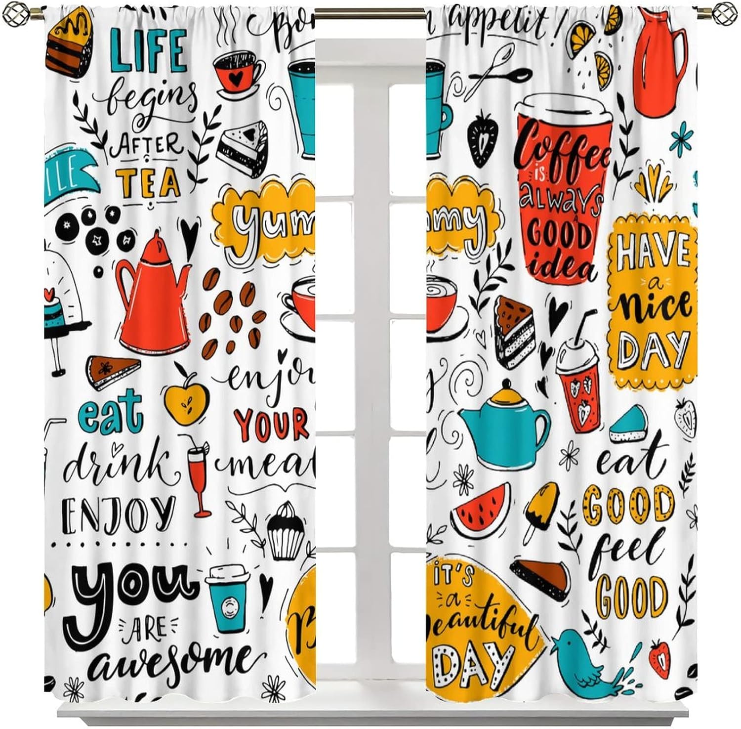 Cortinas de café para cafetería, diseño artístico de grafiti, decoración de sala de estar, cafetería, cocina, dormitorio, cortinas opacas para