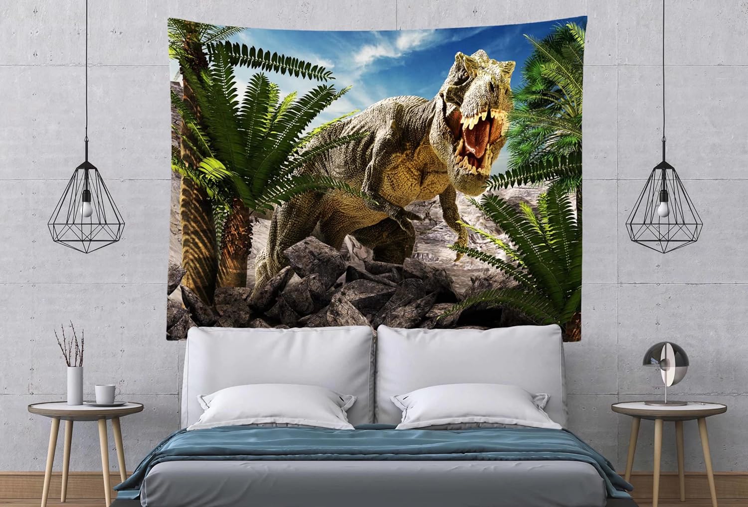 Loccor Tapiz de dinosaurio 3D, tiranosaurio Rex, tapiz de pared de animales antiguos salvajes, 80 pulgadas de ancho x 60 pulgadas de alto, tapices