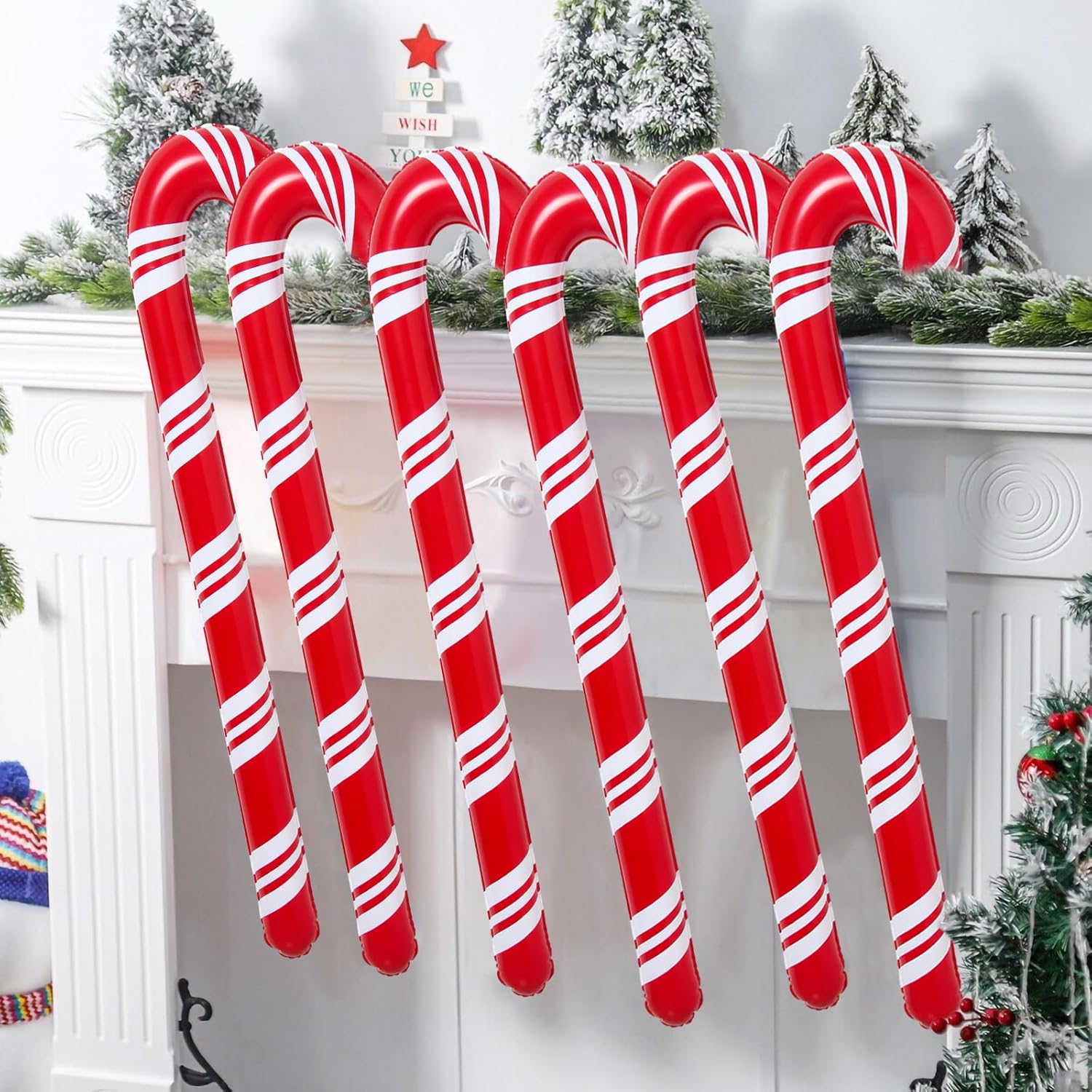 6 bastones de caramelo inflables de Navidad de 35 pulgadas para decoraciones de Navidad, decoración de patio para interiores y exteriores para el