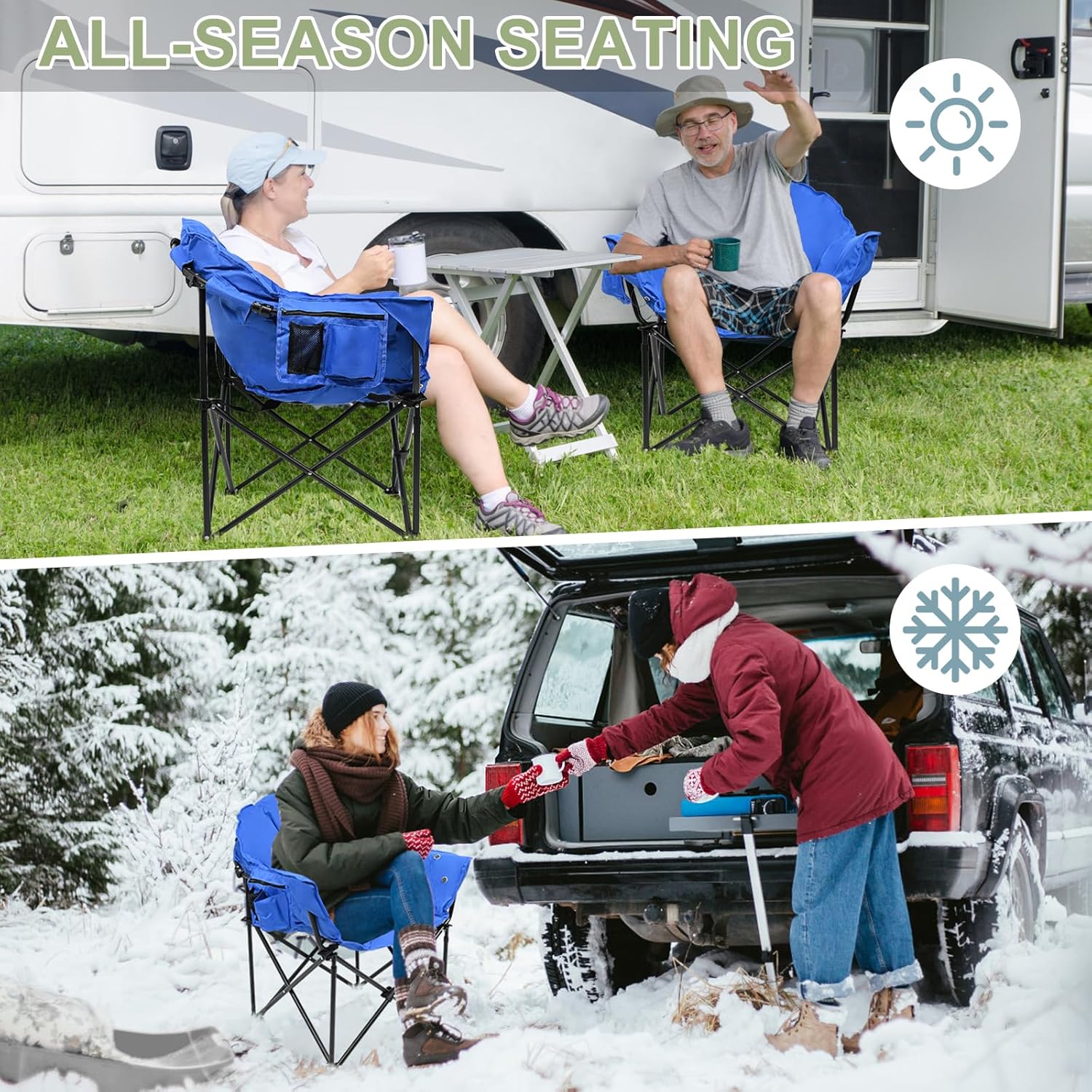 Slsy Silla de campamento con calefacción de gran tamaño que calienta el respaldo y el asiento, silla de campamento portátil con 3 niveles de calor,