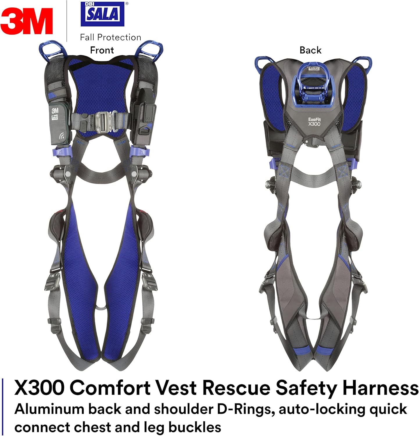 3M 1113073 DBI-SALA ExoFit X300 Arnés de seguridad de rescate, protección contra caídas de rescate de recuperación, OSHA, ANSI, anillos en D de