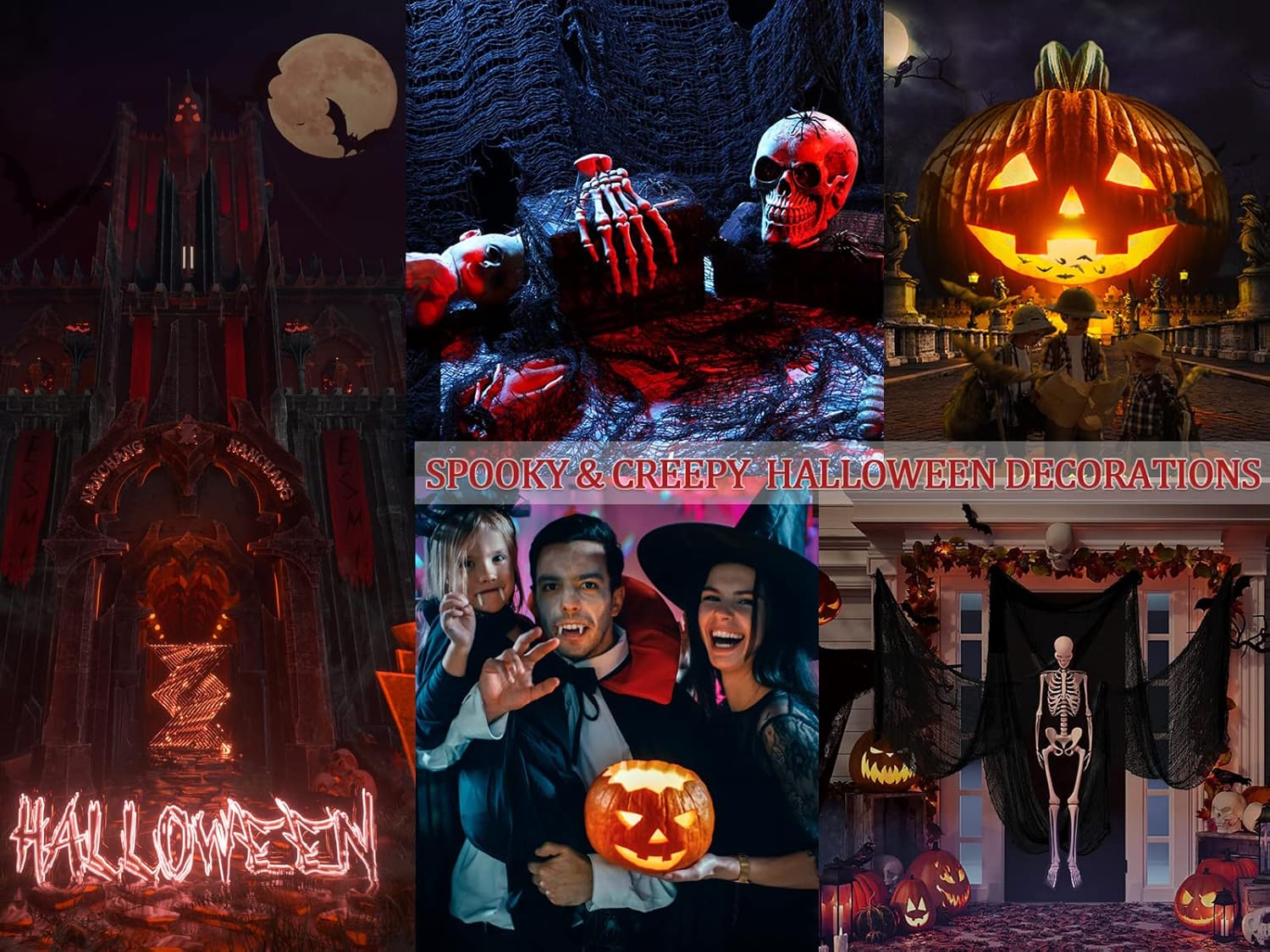 2 piezas de 78 x 100 pulgadas y 1 pieza de tela espeluznante negra de 78 x 200 pulgadas. Decoraciones de Halloween espeluznantes colgantes para