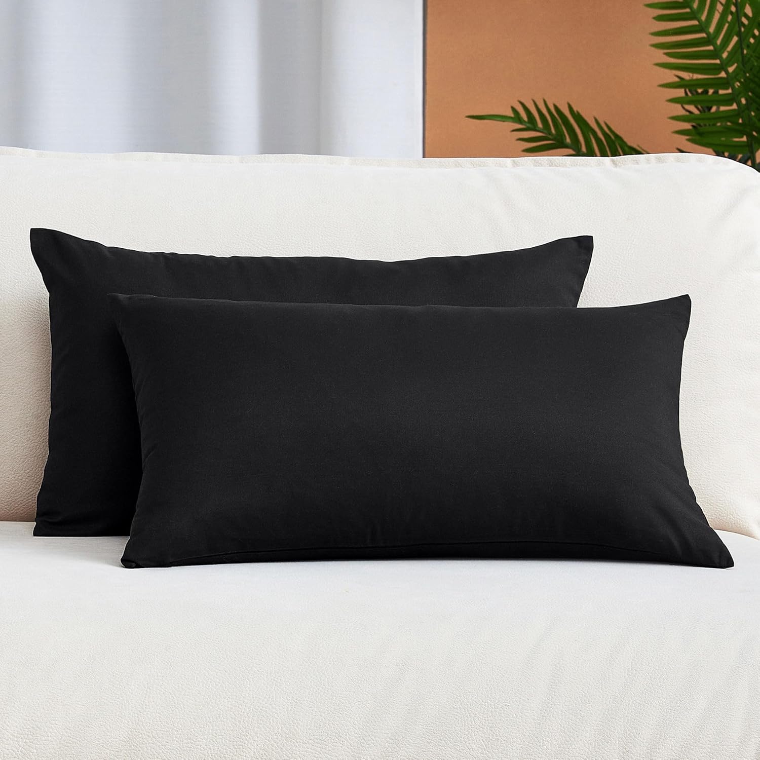 Mellanni Fundas de almohada ultrasónicas de 12 x 20 pulgadas, juego de 2 fundas de almohada negras, con costuras pinsonic, para almohadas de