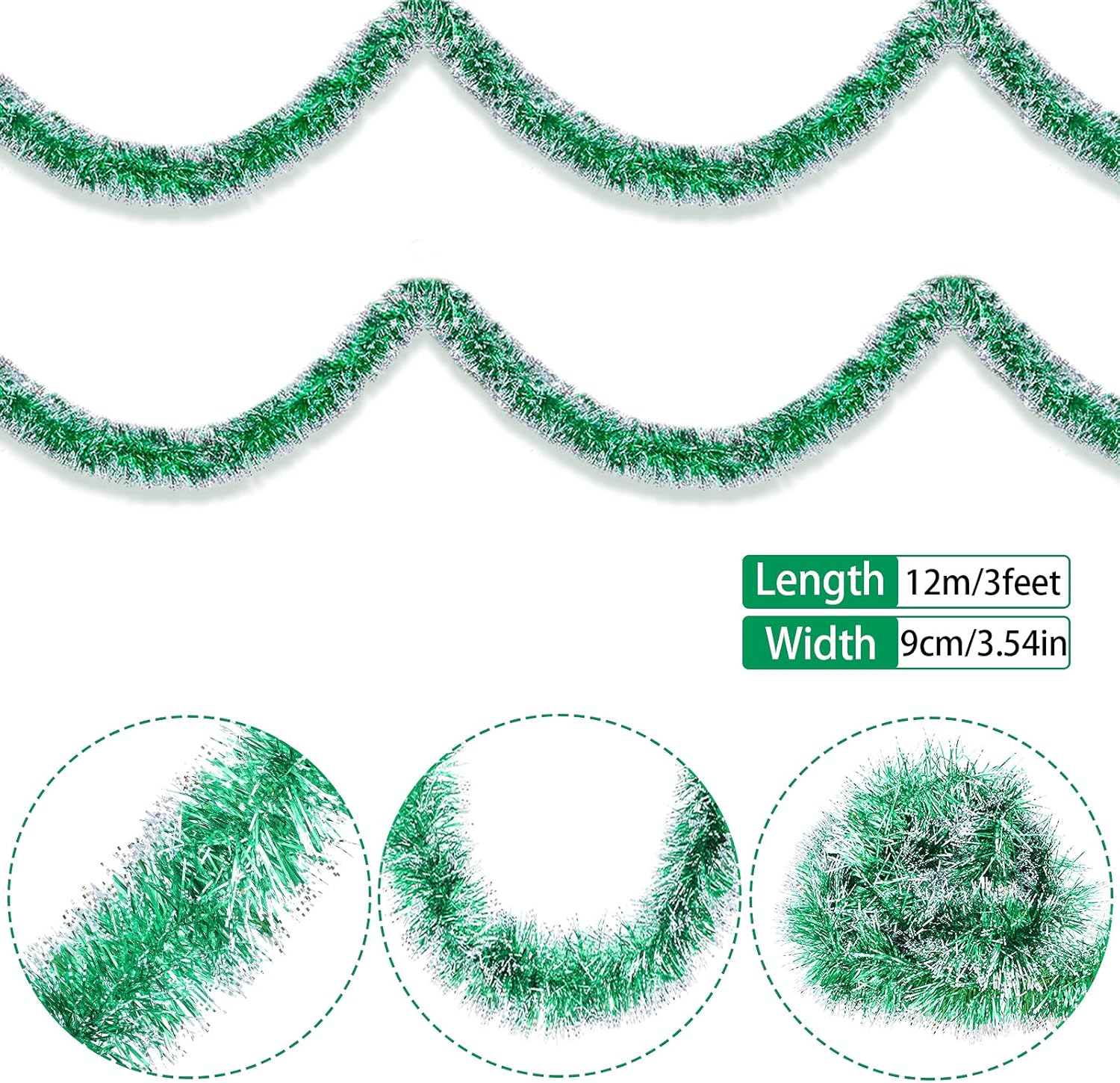 Waydress Guirnalda de oropel de Navidad, guirnalda metálica brillante para árbol de Navidad, decoración de oropel colgante de Navidad, corona de