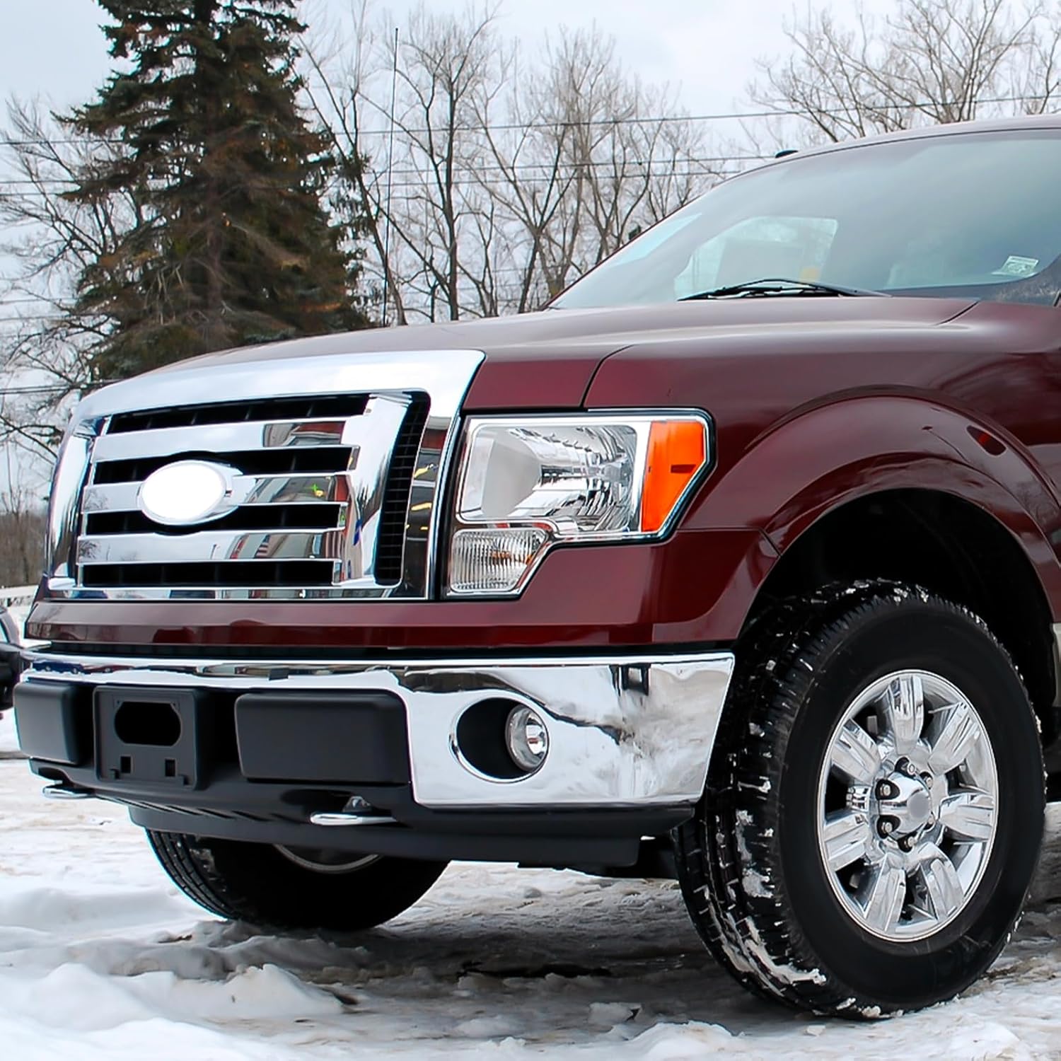 telpo Conjunto de faros delanteros antivaho para Ford F150 2009-2014 2009 2010 2011 2012 2013 2014 (reflector ámbar con carcasa cromada)