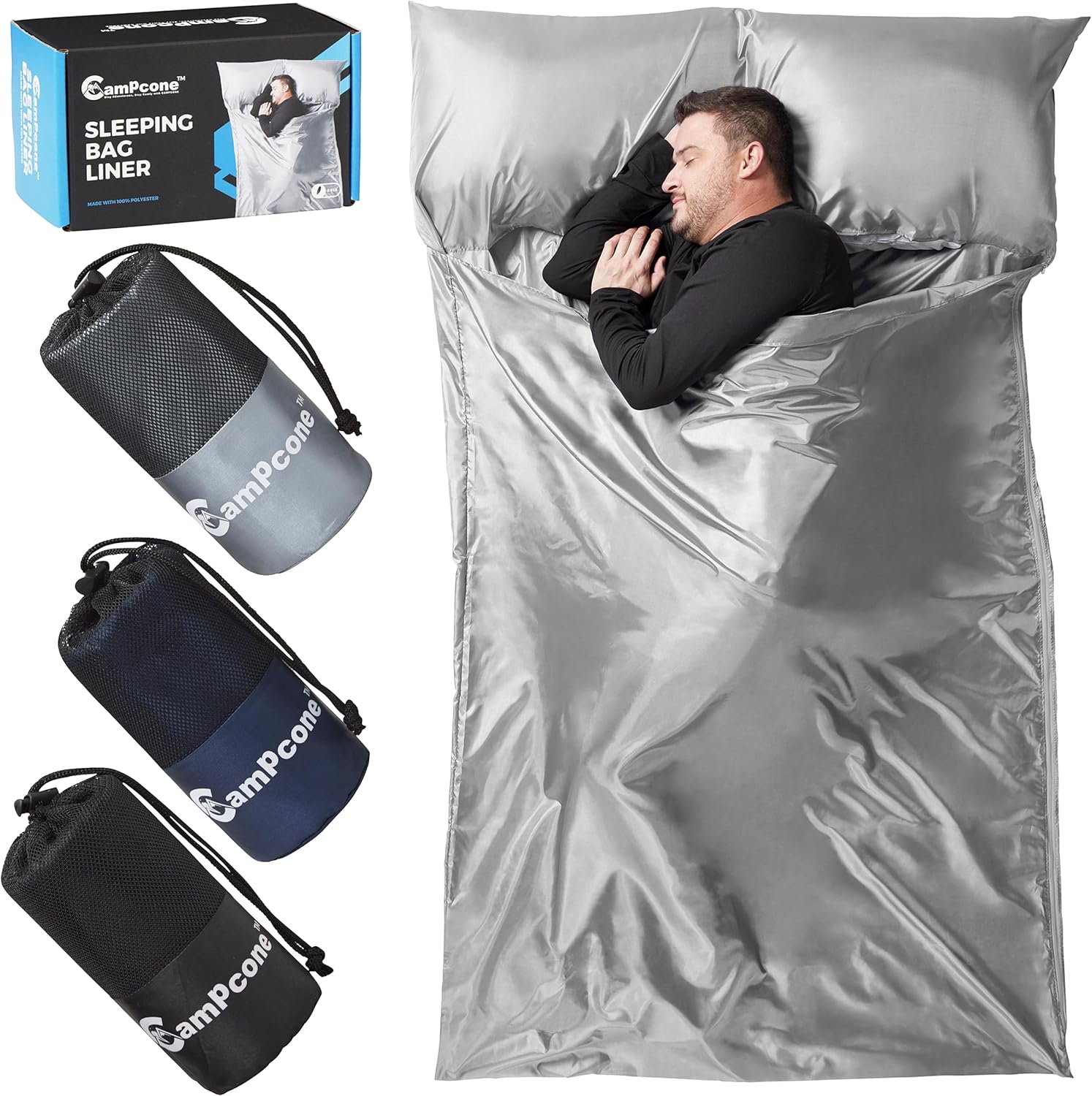 CAMPCONE Forro de saco de dormir sedoso para clima fríocálido, sábanas de viaje XL para hotel de 85 x 52 pulgadas, saco de dormir ligero con