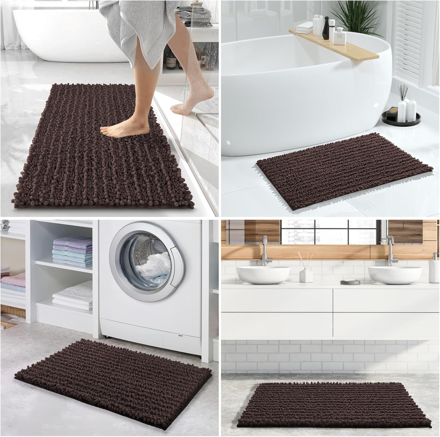 Yimobra Juego de 2 alfombras de baño, 44 x 24 + 24 x 17 pulgadas, tapete de baño de felpilla extra suave y grueso, antideslizante, absorbente de