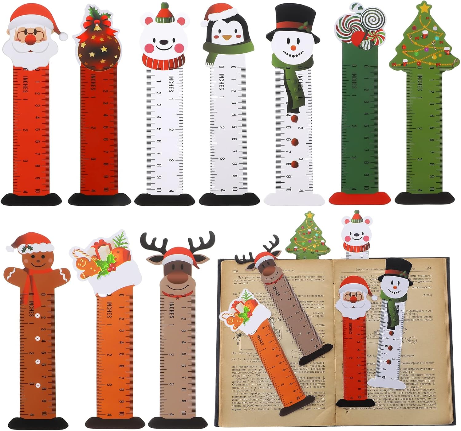 60 marcapáginas de Navidad para niños, marcapáginas de vacaciones, reglas, temática de Navidad, marcapáginas de personajes de muñeco de nieve, Papá