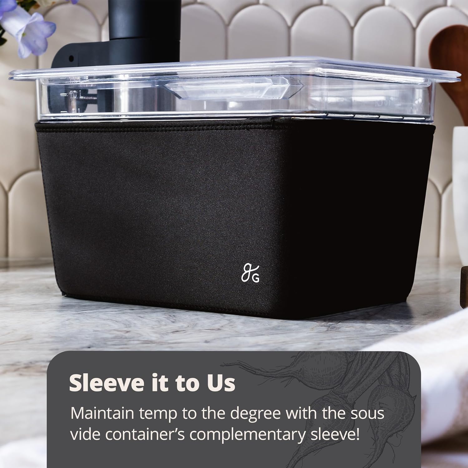 Greater Goods Kit Sous Vide – Contenedor de 12 cuartos de galón, estante de acero inoxidable, funda aislante y tapa, diseñado en San Luis (negro