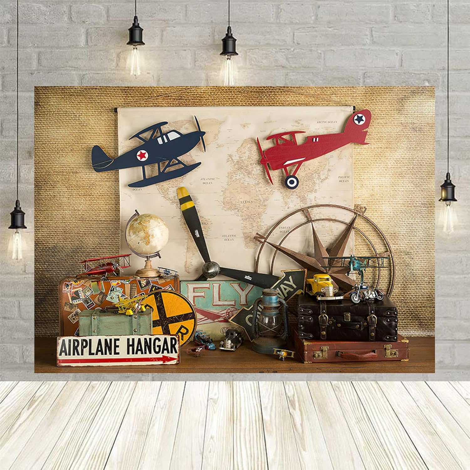 Telones de fondo de sueño volador para niños, decoración de fiesta de primer cumpleaños, mapa piloto, avión, maleta de viaje, fondo de fotos, baby