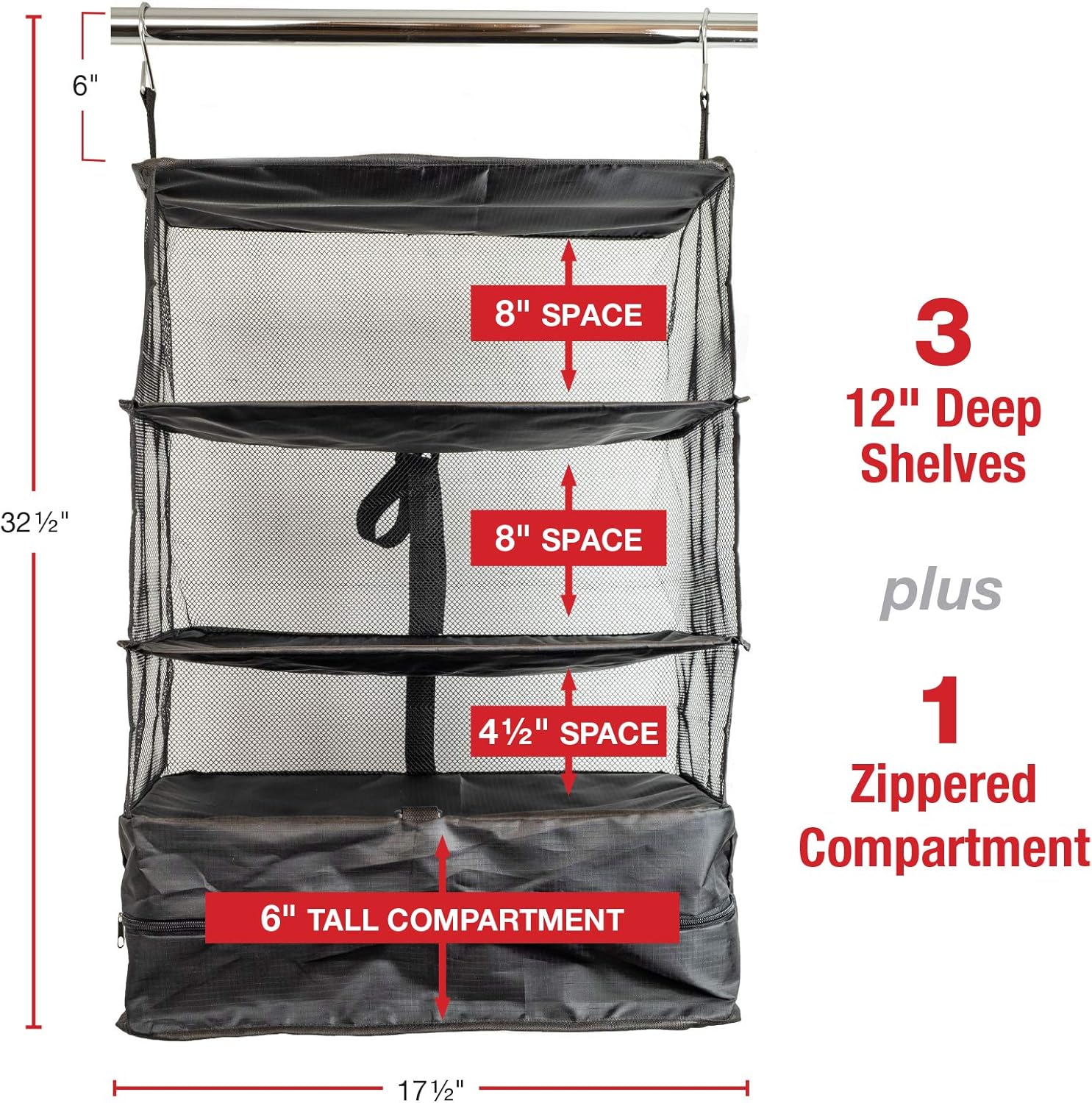 Organizador de almacenamiento colgante portátil plegable con compartimento con cremallera, perfecto para viajes y embalaje, Negro –