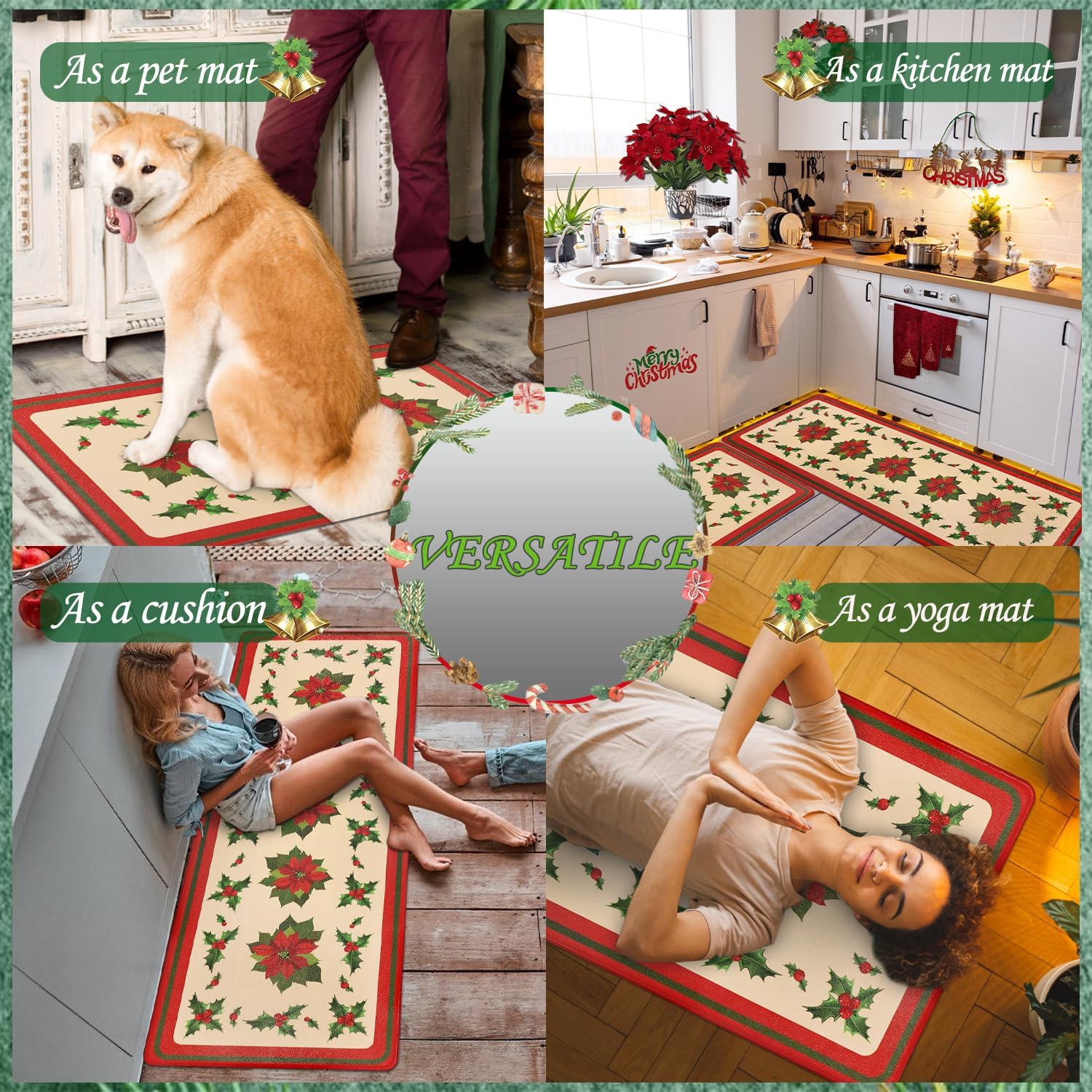 Homcomoda Juego de 2 tapetes de cocina de Pascua de Navidad para piso, acolchados, antifatiga, antideslizantes, juego de alfombras de cocina para el