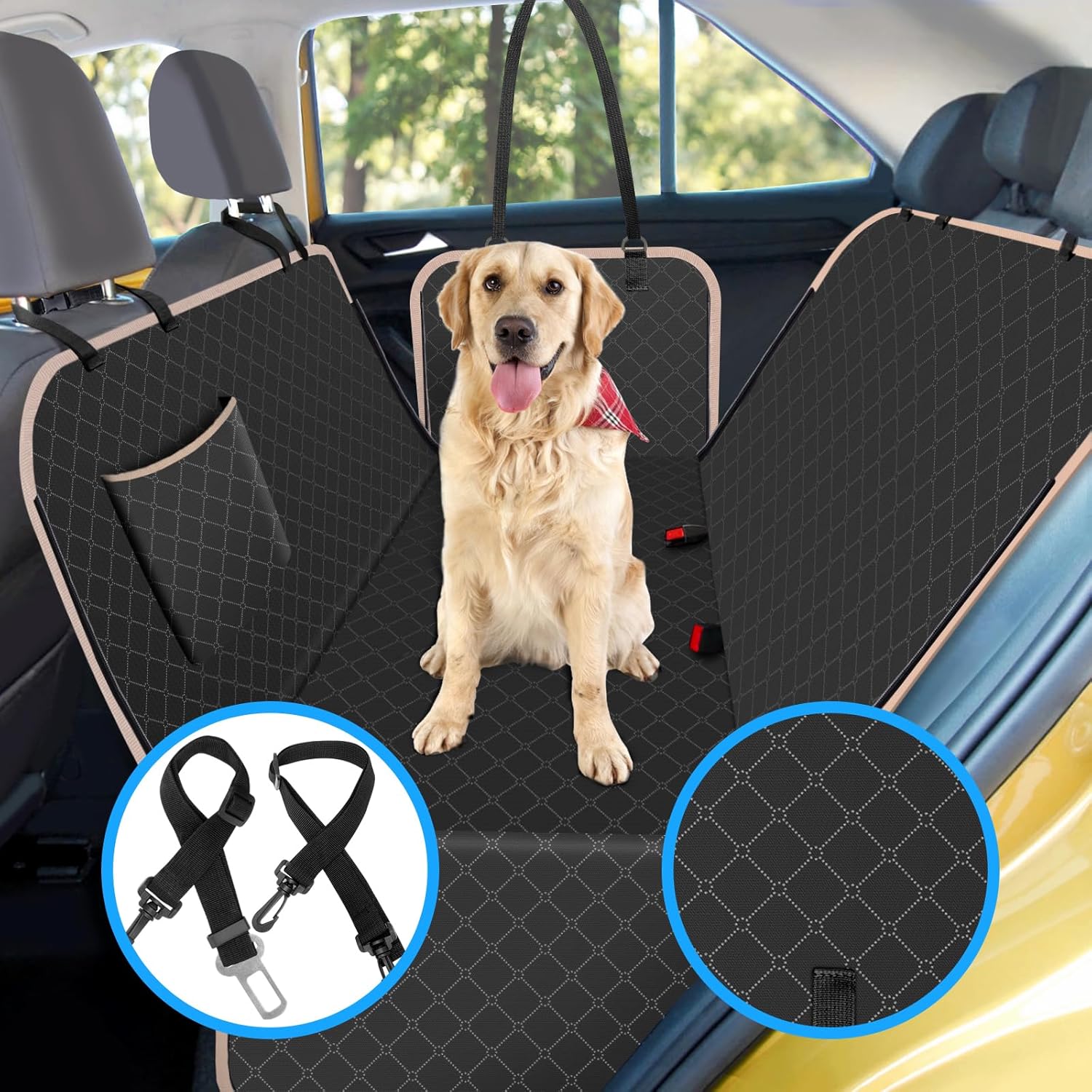 Funda de asiento de automóvil para perro para asiento trasero, funda de asiento para perro con bolsillo de almacenamiento, hamaca para perro,