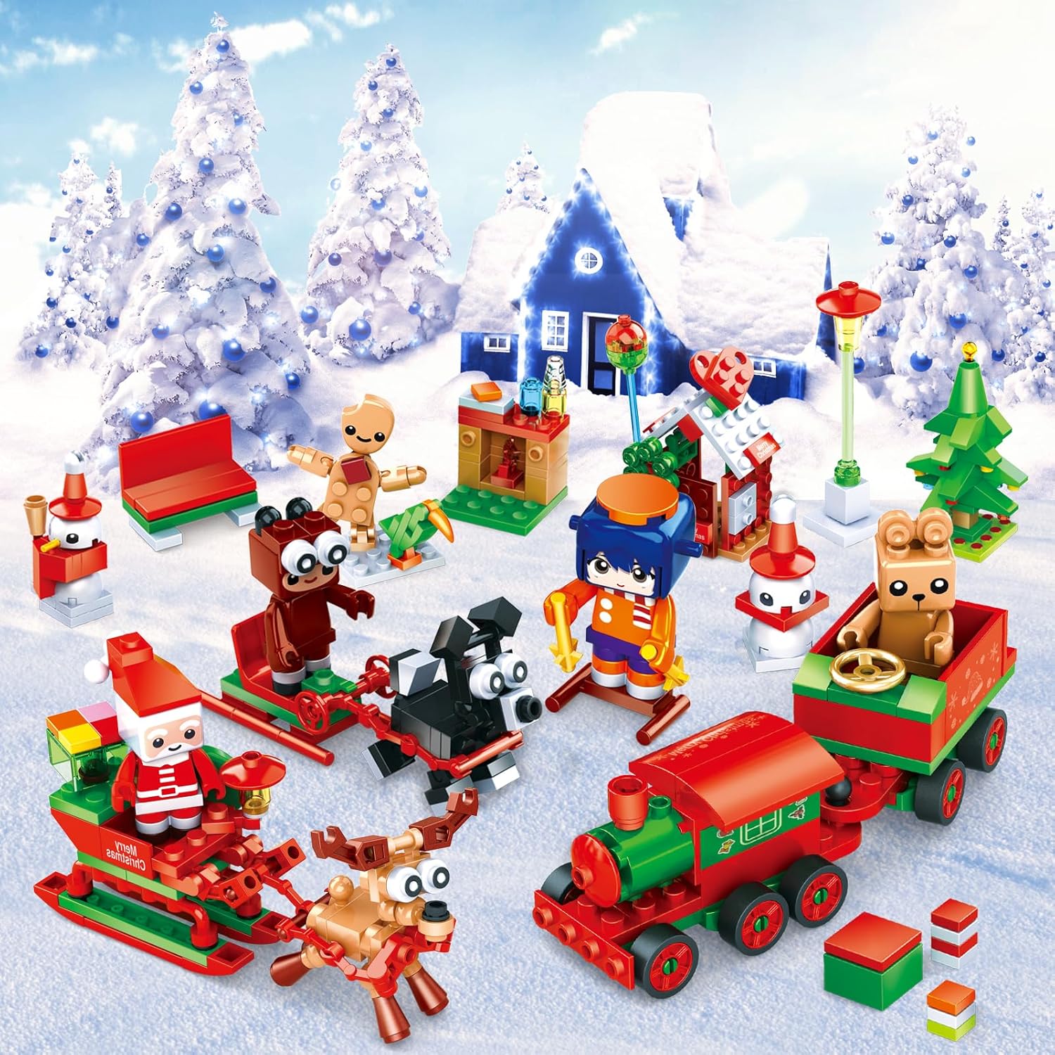 ZYLEGEN Juego de bloques de construcción de regalos de fiesta de Navidad, juguetes de Navidad, mini ladrillos lindos, calendario de Adviento de