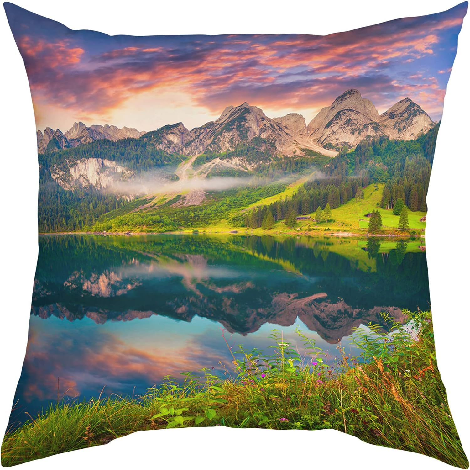 Throw Pillow Covers Decorative Square Throw Pillowcase IndoorOutdoor Natural Landscape Scenery Beautiful Dreamy Sundown Sunset Lake Pillow Cover