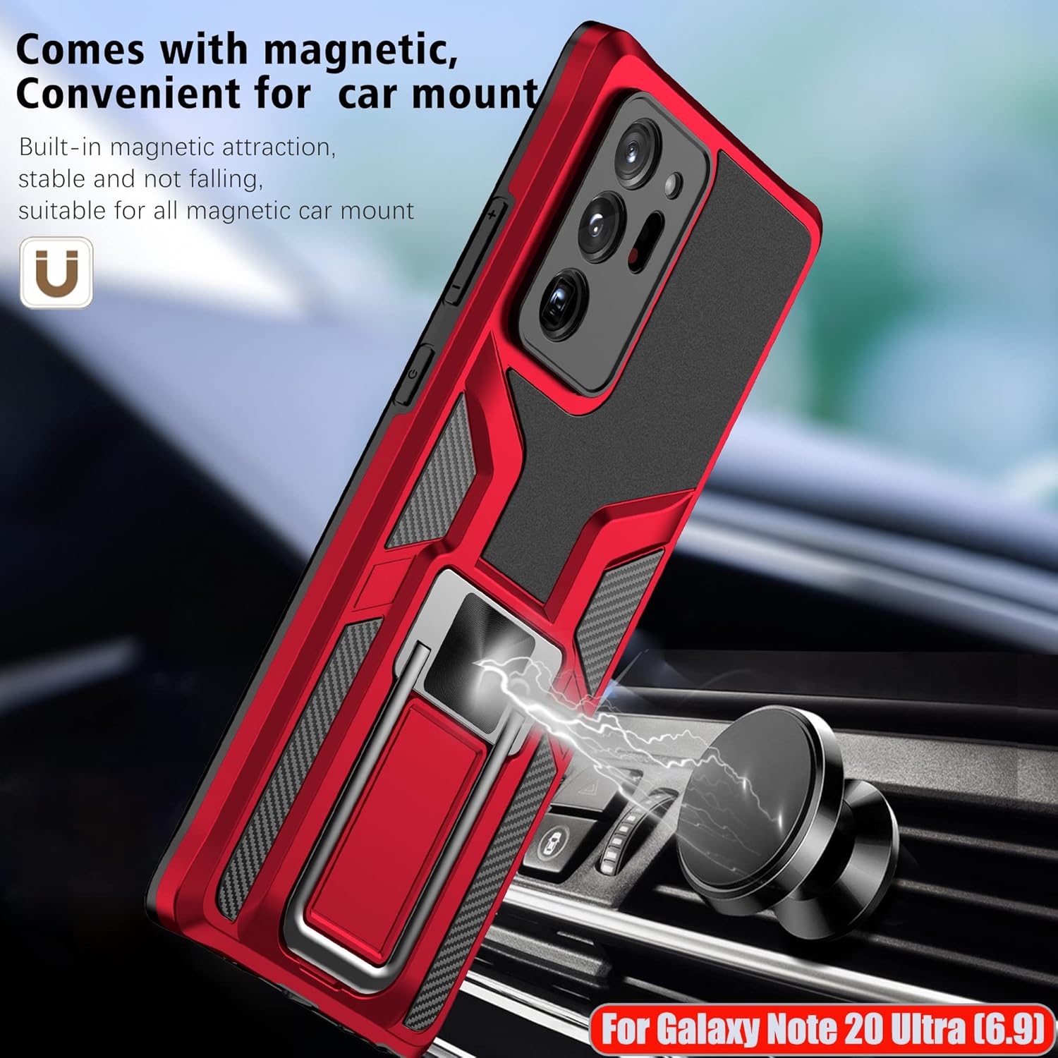 LMDAMZ Funda compatible con Samsung Galaxy Note 20 ultra resistente, grado militar, a prueba de golpes, doble protección (TPU+PC), funda magnética