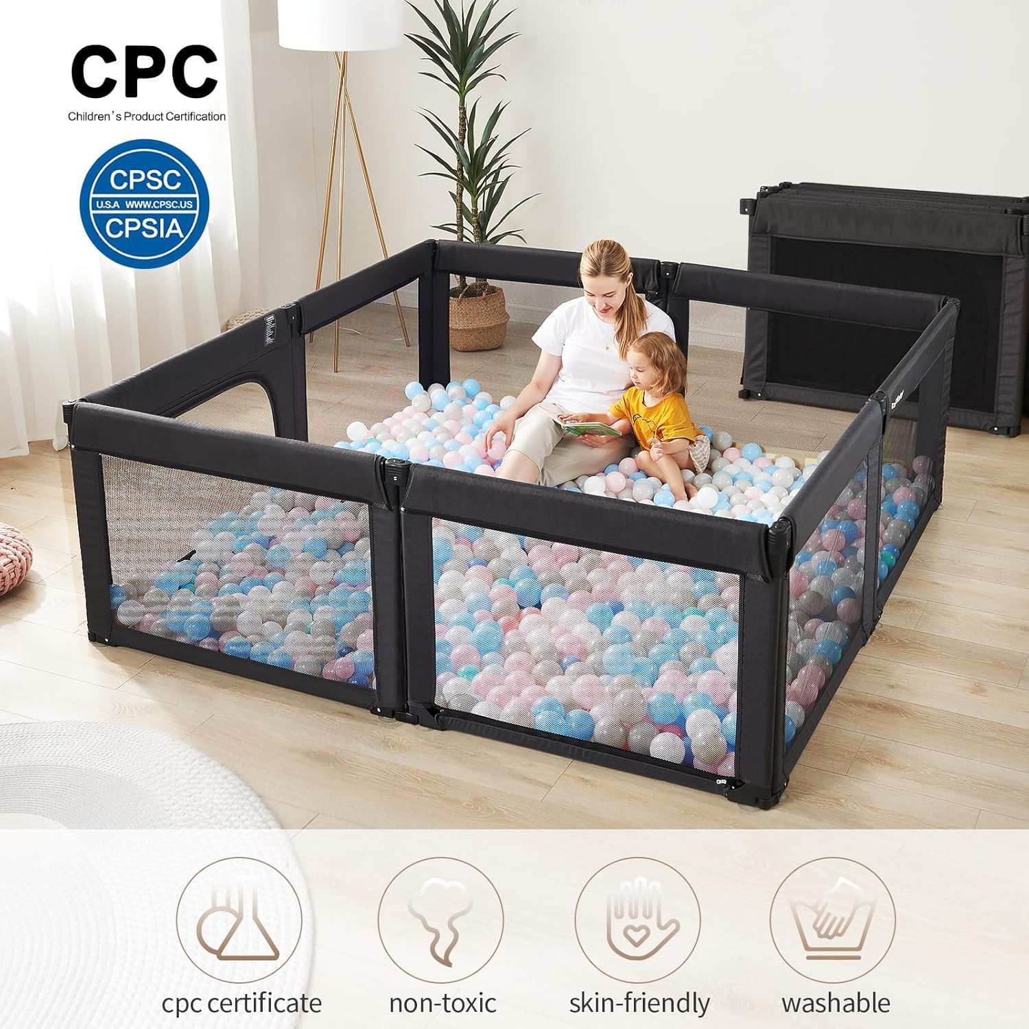 Corralito plegable y ajustable de forma y tamaño para niños pequeños, corralitos grandes de 79 x 71 pulgadas de malla de seguridad plegable para