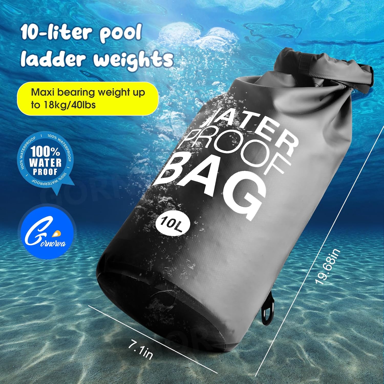 GORNORVA Pesas universales para escalones de piscina, no más roturas sobre el suelo, pesos plegables para escalera de piscina (10 L), bolsas de