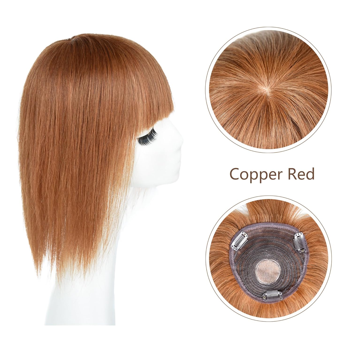 Extensiones de cabello humano con clip de cabello humano con flequillo, base de seda, flecos para pérdida de adelgazamiento, extensiones de repuesto
