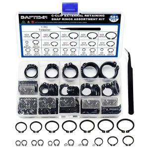 Juego surtido de anillos de retención externos, 580 piezas de clips en C de retención de clip de presión de anillo de acero de aleación negra y 1 Juego surtido de anillos de retención externos, 580 piezas de clips en C de retención de clip de presión de anillo de acero de aleación negra y 1