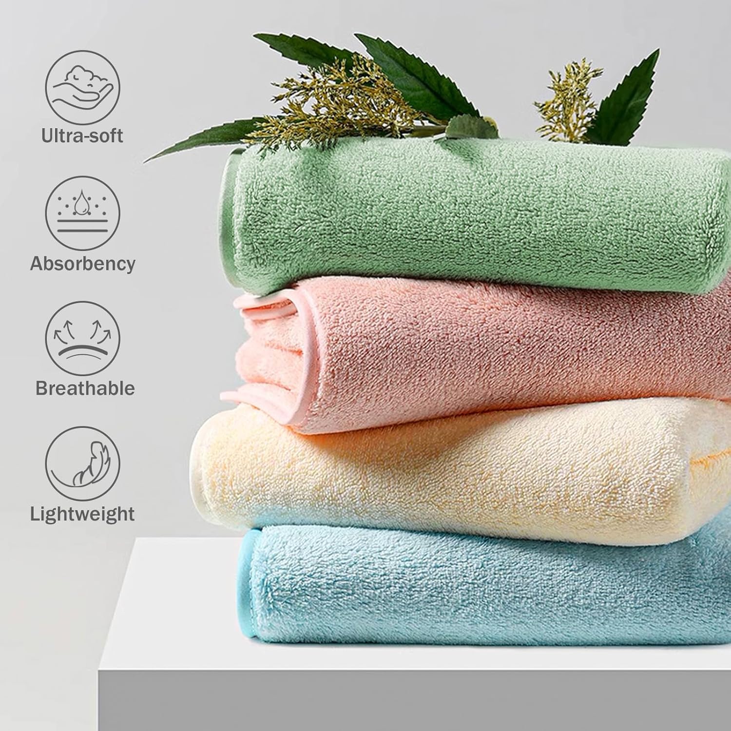 Exclusivo Mezcla Juego de 4 toallas de baño ultra suaves, toalla grande de terciopelo coral de microfibra altamente absorbente, secado rápido para